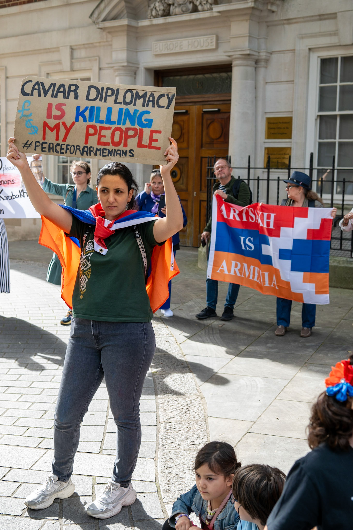 On September 30, 2023, at Downing St./EU Delegation Office, U.K., The United Committee of Armenian Organisation (ACCC) and the Diocese of the Armenian Church in the United Kingdom and Ireland gathered to denounce ethnic cleansing in the Republic of Artsakh (Nagorno-Karabakh). Bishop Hovakim Marukyan (not pictured) of the Diocese and representatives from the Armenian National Committee (ANC) were present. The event occurred amid President Samwel Shrahramanyan's call to dissolve the Republic by January 1, 2024, a move met with skepticism about its authenticity, given concerns of possible coercion. Azerbaijan had declared complete control over the enclave.