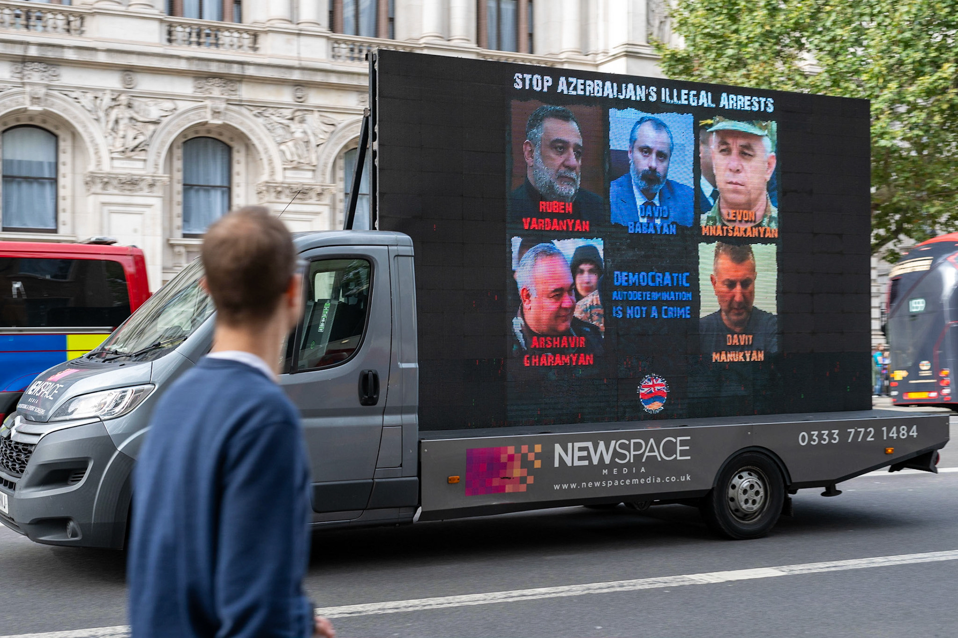 On September 30, 2023, at Downing St./EU Delegation Office, U.K., The United Committee of Armenian Organisation (ACCC) and the Diocese of the Armenian Church in the United Kingdom and Ireland gathered to denounce ethnic cleansing in the Republic of Artsakh (Nagorno-Karabakh). Bishop Hovakim Marukyan (not pictured) of the Diocese and representatives from the Armenian National Committee (ANC) were present. The event occurred amid President Samwel Shrahramanyan's call to dissolve the Republic by January 1, 2024, a move met with skepticism about its authenticity, given concerns of possible coercion. Azerbaijan had declared complete control over the enclave.