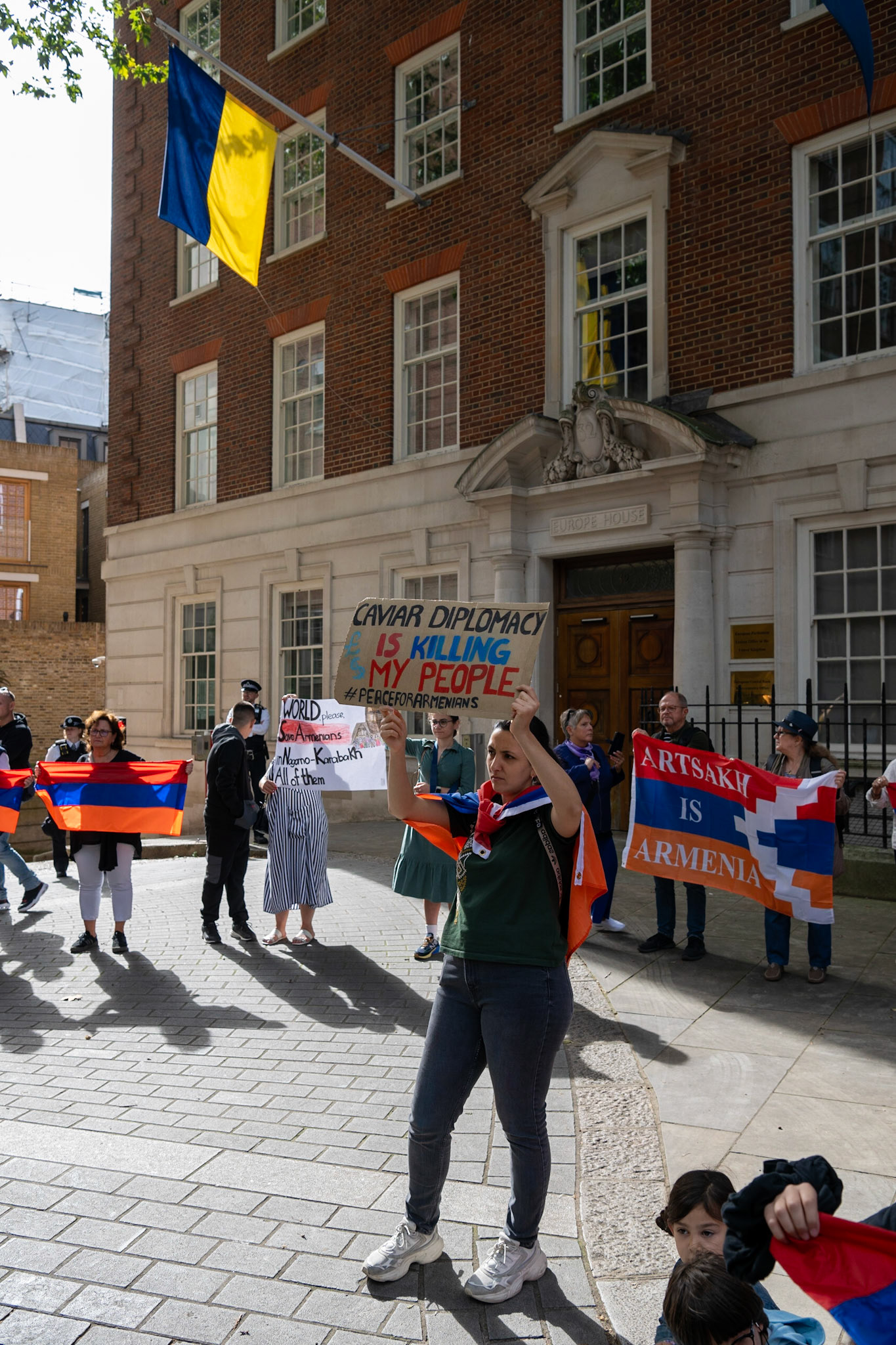 On September 30, 2023, at Downing St./EU Delegation Office, U.K., The United Committee of Armenian Organisation (ACCC) and the Diocese of the Armenian Church in the United Kingdom and Ireland gathered to denounce ethnic cleansing in the Republic of Artsakh (Nagorno-Karabakh). Bishop Hovakim Marukyan (not pictured) of the Diocese and representatives from the Armenian National Committee (ANC) were present. The event occurred amid President Samwel Shrahramanyan's call to dissolve the Republic by January 1, 2024, a move met with skepticism about its authenticity, given concerns of possible coercion. Azerbaijan had declared complete control over the enclave.