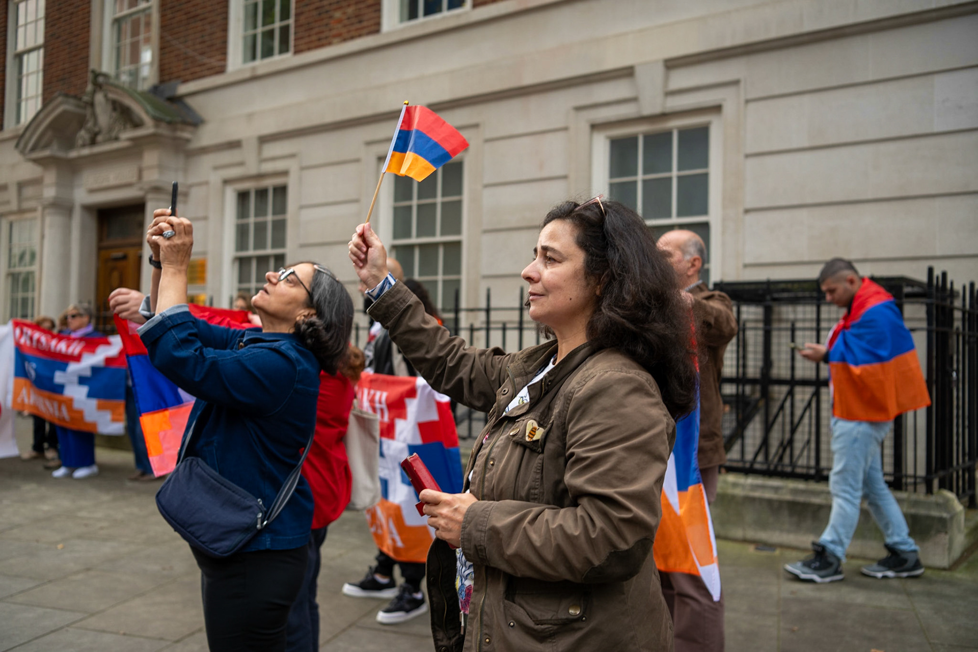 On September 30, 2023, at Downing St./EU Delegation Office, U.K., The United Committee of Armenian Organisation (ACCC) and the Diocese of the Armenian Church in the United Kingdom and Ireland gathered to denounce ethnic cleansing in the Republic of Artsakh (Nagorno-Karabakh). Bishop Hovakim Marukyan (not pictured) of the Diocese and representatives from the Armenian National Committee (ANC) were present. Zara Hovsepyan, a dual U.K. and Armenian citizen, and a NHS doctor aired her frustation by the lack of support for the Armenian cuase by the U.K. government. The event occurred amid President Samwel Shrahramanyan's call to dissolve the Republic by January 1, 2024, a move met with skepticism about its authenticity, given concerns of possible coercion. Azerbaijan had declared complete control over the enclave.