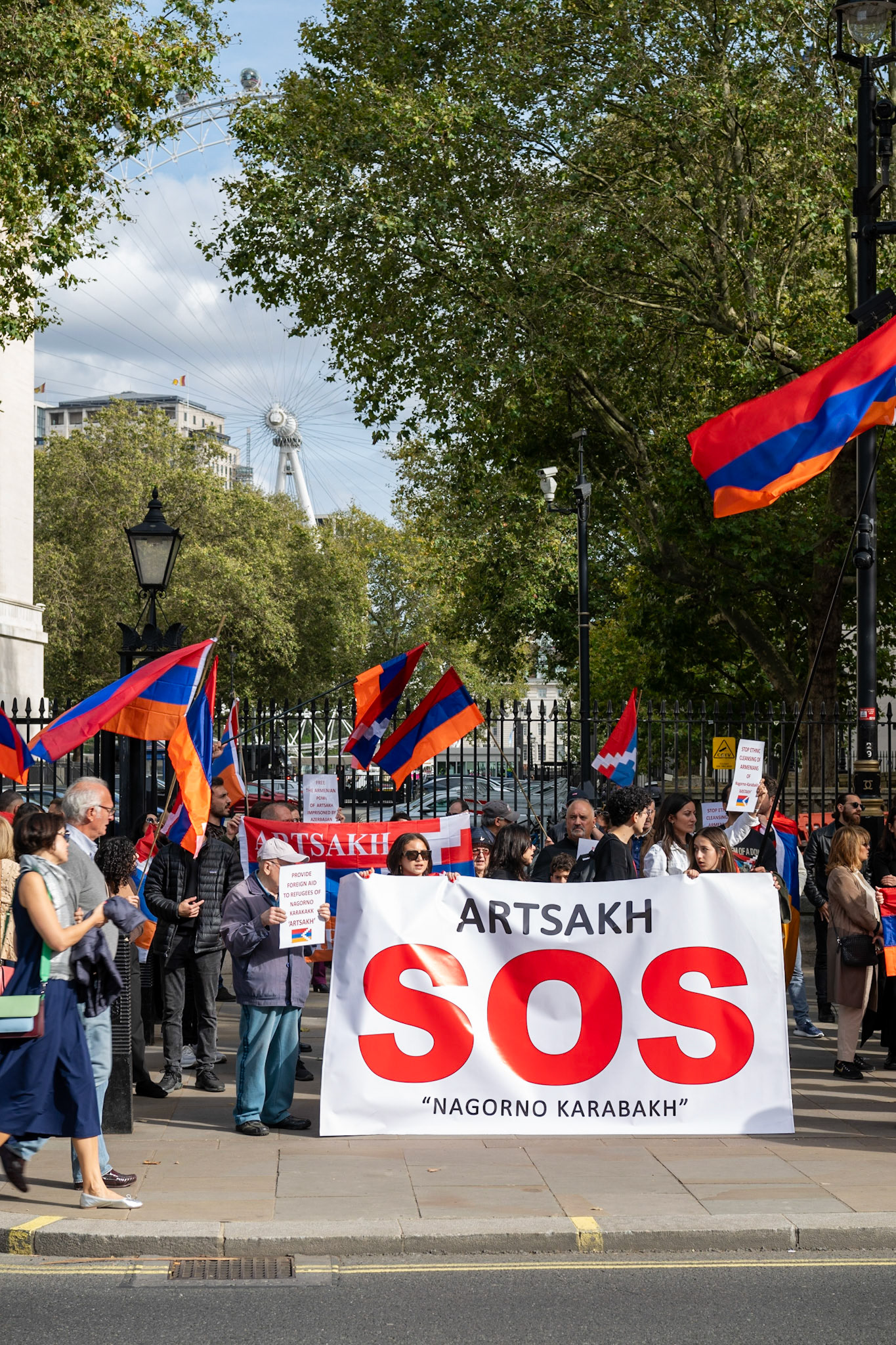 On September 30, 2023, at Downing St./EU Delegation Office, U.K., The United Committee of Armenian Organisation (ACCC) and the Diocese of the Armenian Church in the United Kingdom and Ireland gathered to denounce ethnic cleansing in the Republic of Artsakh (Nagorno-Karabakh). Bishop Hovakim Marukyan (not pictured) of the Diocese and representatives from the Armenian National Committee (ANC) were present. The event occurred amid President Samwel Shrahramanyan's call to dissolve the Republic by January 1, 2024, a move met with skepticism about its authenticity, given concerns of possible coercion. Azerbaijan had declared complete control over the enclave.