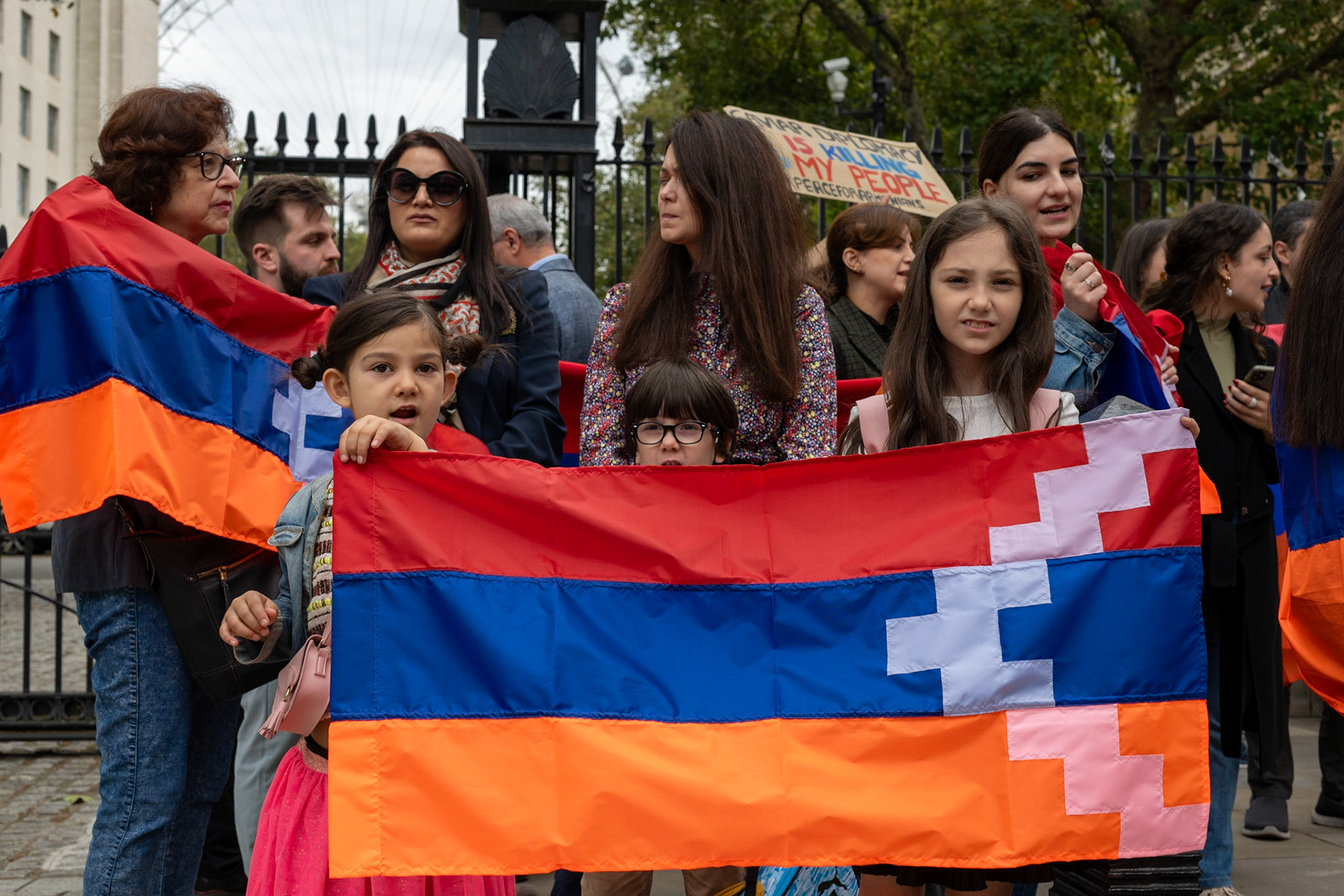 On September 30, 2023, at Downing St./EU Delegation Office, U.K., The United Committee of Armenian Organisation (ACCC) and the Diocese of the Armenian Church in the United Kingdom and Ireland gathered to denounce ethnic cleansing in the Republic of Artsakh (Nagorno-Karabakh). Bishop Hovakim Marukyan (not pictured) of the Diocese and representatives from the Armenian National Committee (ANC) were present. The event occurred amid President Samwel Shrahramanyan's call to dissolve the Republic by January 1, 2024, a move met with skepticism about its authenticity, given concerns of possible coercion. Azerbaijan had declared complete control over the enclave.