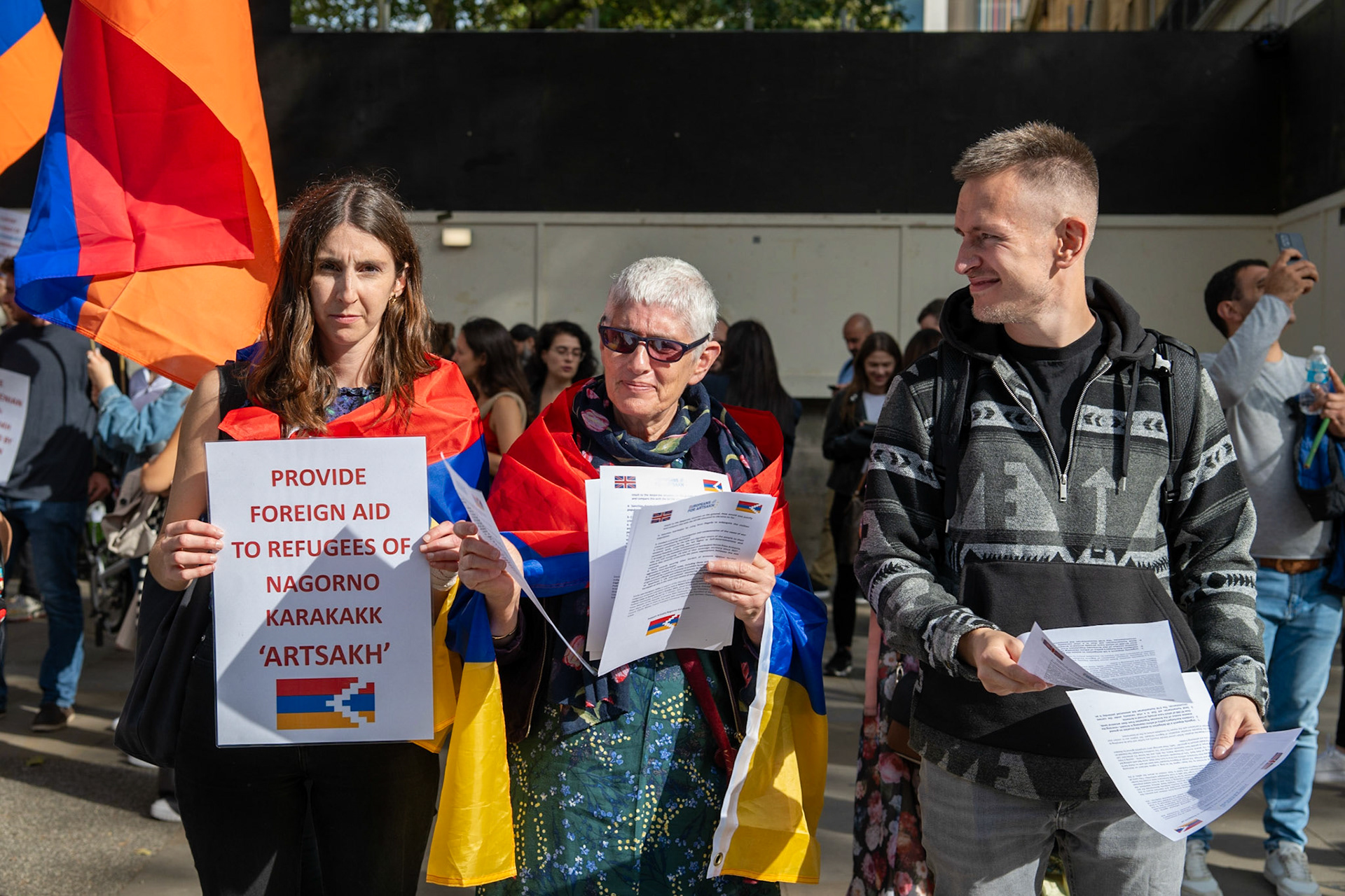 On September 30, 2023, at Downing St./EU Delegation Office, U.K., The United Committee of Armenian Organisation (ACCC) and the Diocese of the Armenian Church in the United Kingdom and Ireland gathered to denounce ethnic cleansing in the Republic of Artsakh (Nagorno-Karabakh). Bishop Hovakim Marukyan (not pictured) of the Diocese and representatives from the Armenian National Committee (ANC) were present. The event occurred amid President Samwel Shrahramanyan's call to dissolve the Republic by January 1, 2024, a move met with skepticism about its authenticity, given concerns of possible coercion. Azerbaijan had declared complete control over the enclave.