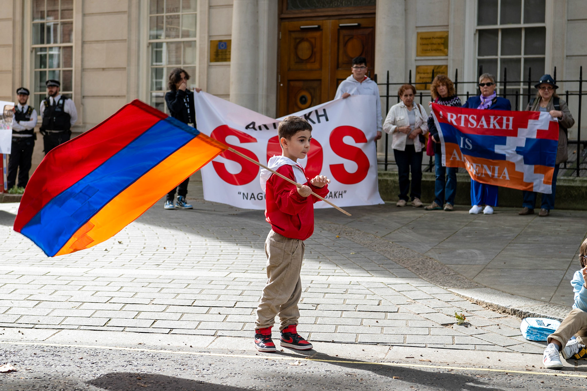 On September 30, 2023, at Downing St./EU Delegation Office, U.K., The United Committee of Armenian Organisation (ACCC) and the Diocese of the Armenian Church in the United Kingdom and Ireland gathered to denounce ethnic cleansing in the Republic of Artsakh (Nagorno-Karabakh). Bishop Hovakim Marukyan (not pictured) of the Diocese and representatives from the Armenian National Committee (ANC) were present. The event occurred amid President Samwel Shrahramanyan's call to dissolve the Republic by January 1, 2024, a move met with skepticism about its authenticity, given concerns of possible coercion. Azerbaijan had declared complete control over the enclave.