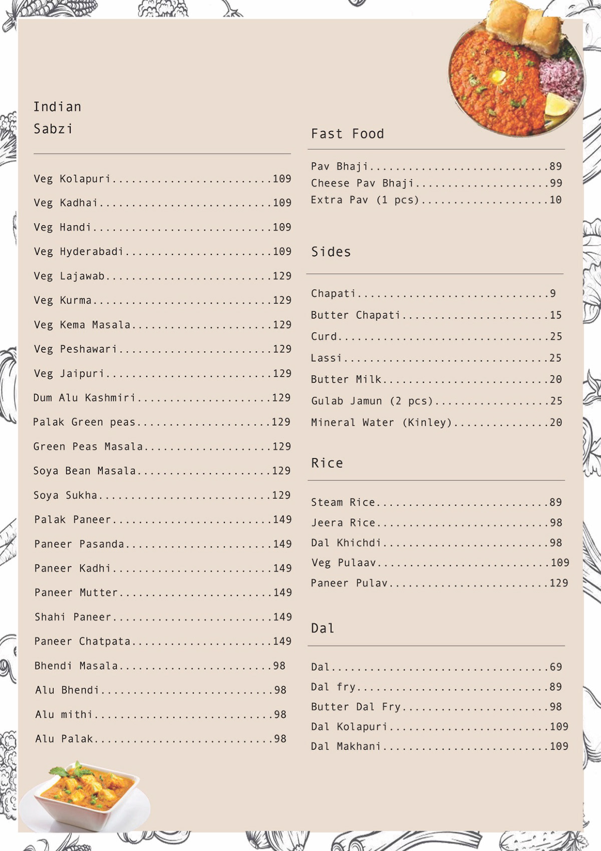 Menu card front