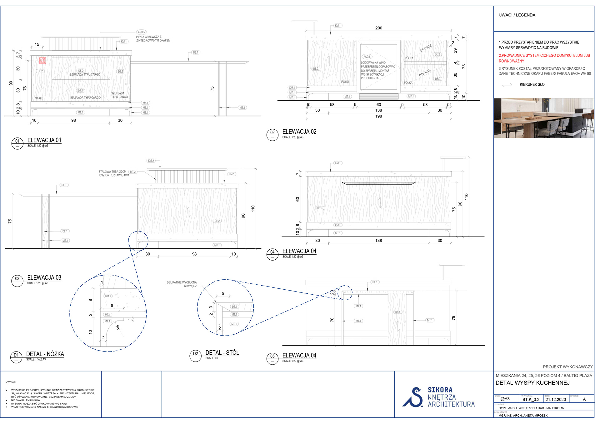 Rysunki techniczne przygotowane dla Sikora Wnętrza