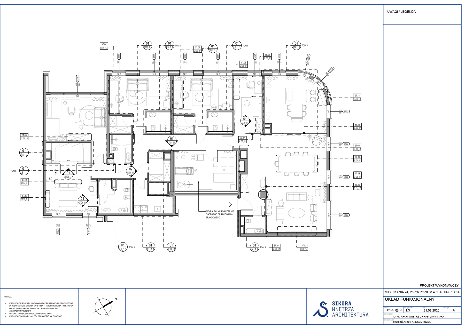 Rysunki techniczne przygotowane dla Sikora Wnętrza