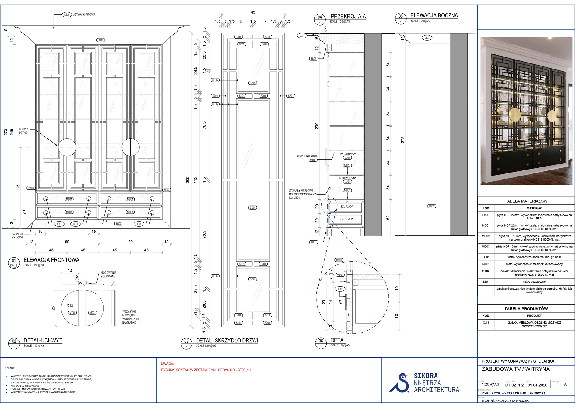 Rysunki techniczne przygotowane dla Sikora Wnętrza