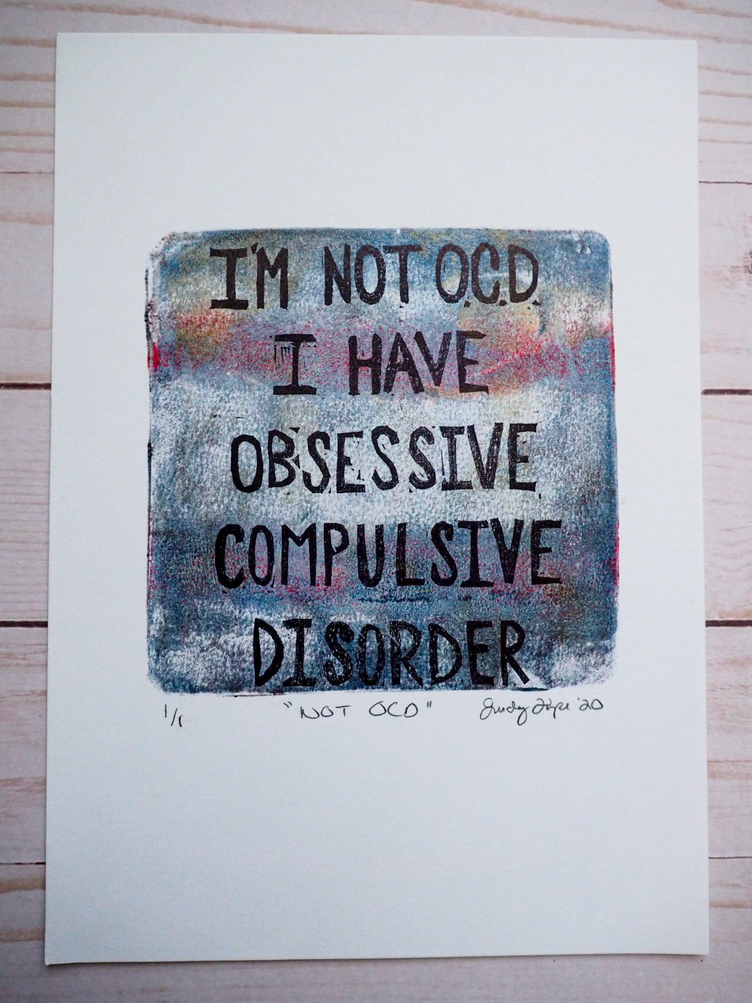 Not OCD, 2020, Monoprint and Linocut Print, 7" x 10"