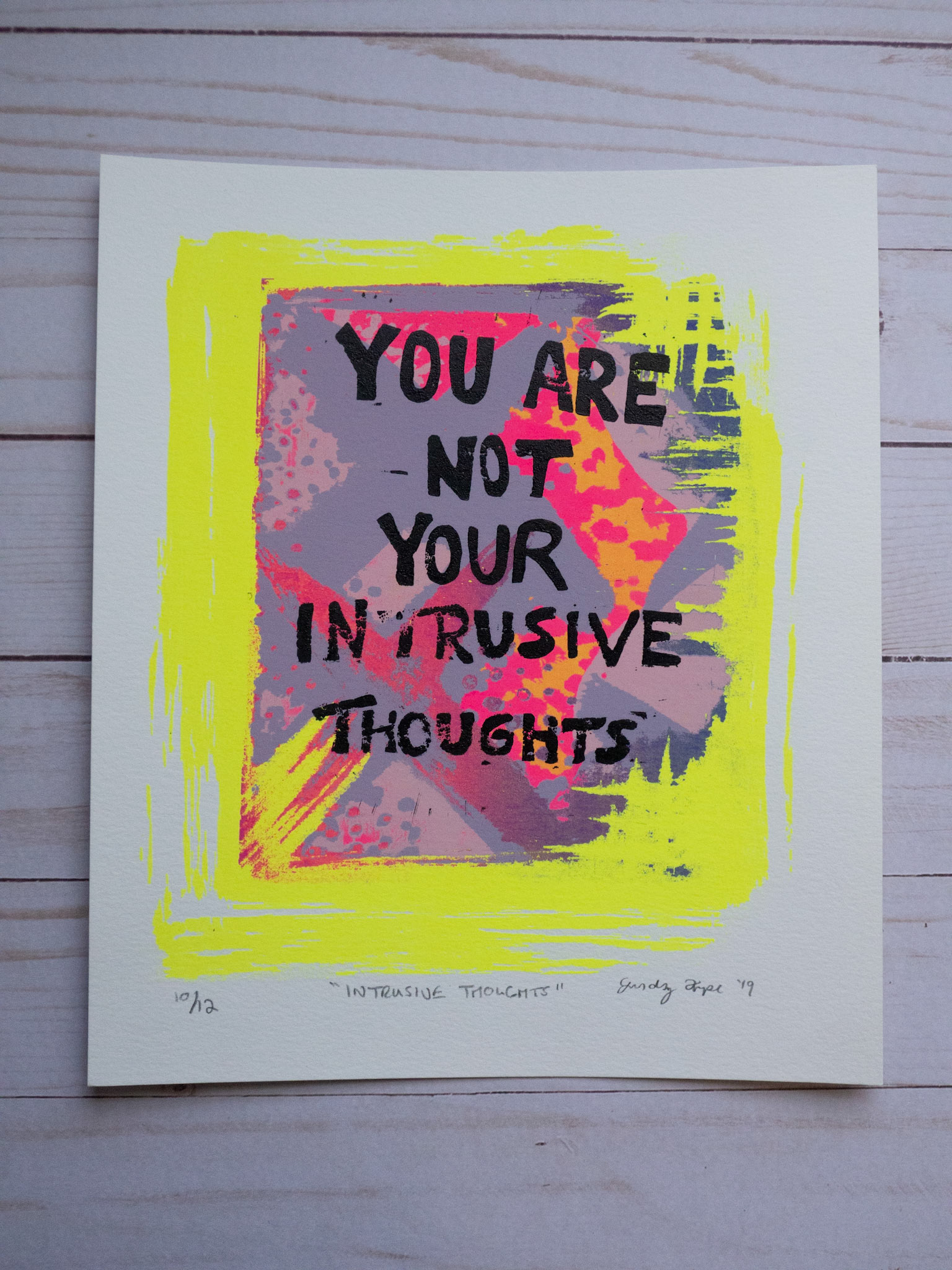 Intrusive Thoughts, 2019, Screenprint and Linocut Print, 9" x 10.5"
