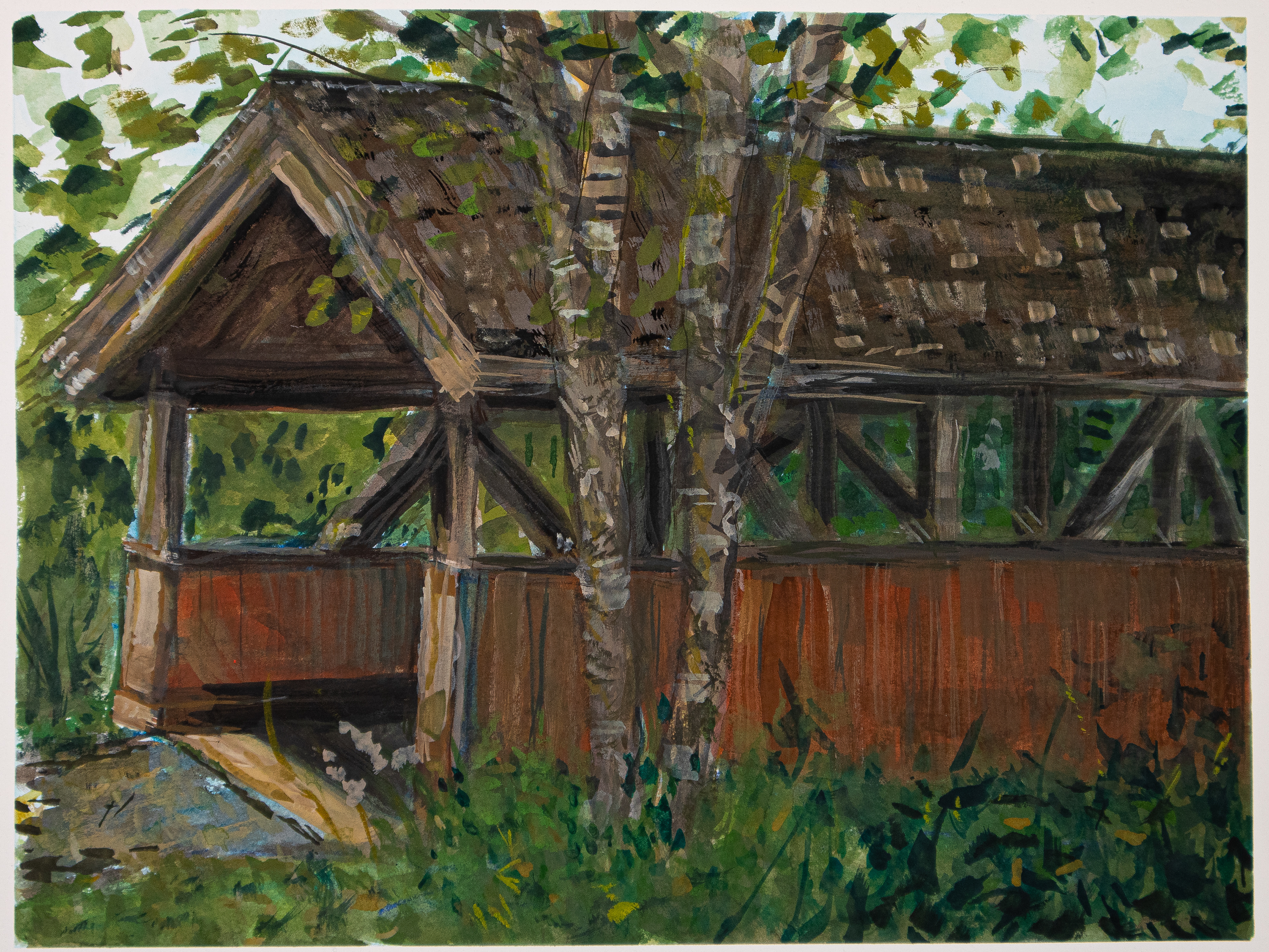 Bridge at North Branch, 2025, Gouache on Paper, 9"x12"