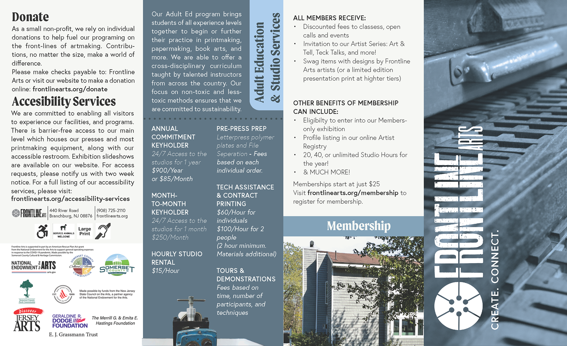 Frontline Arts Brochure, Outside, 2023