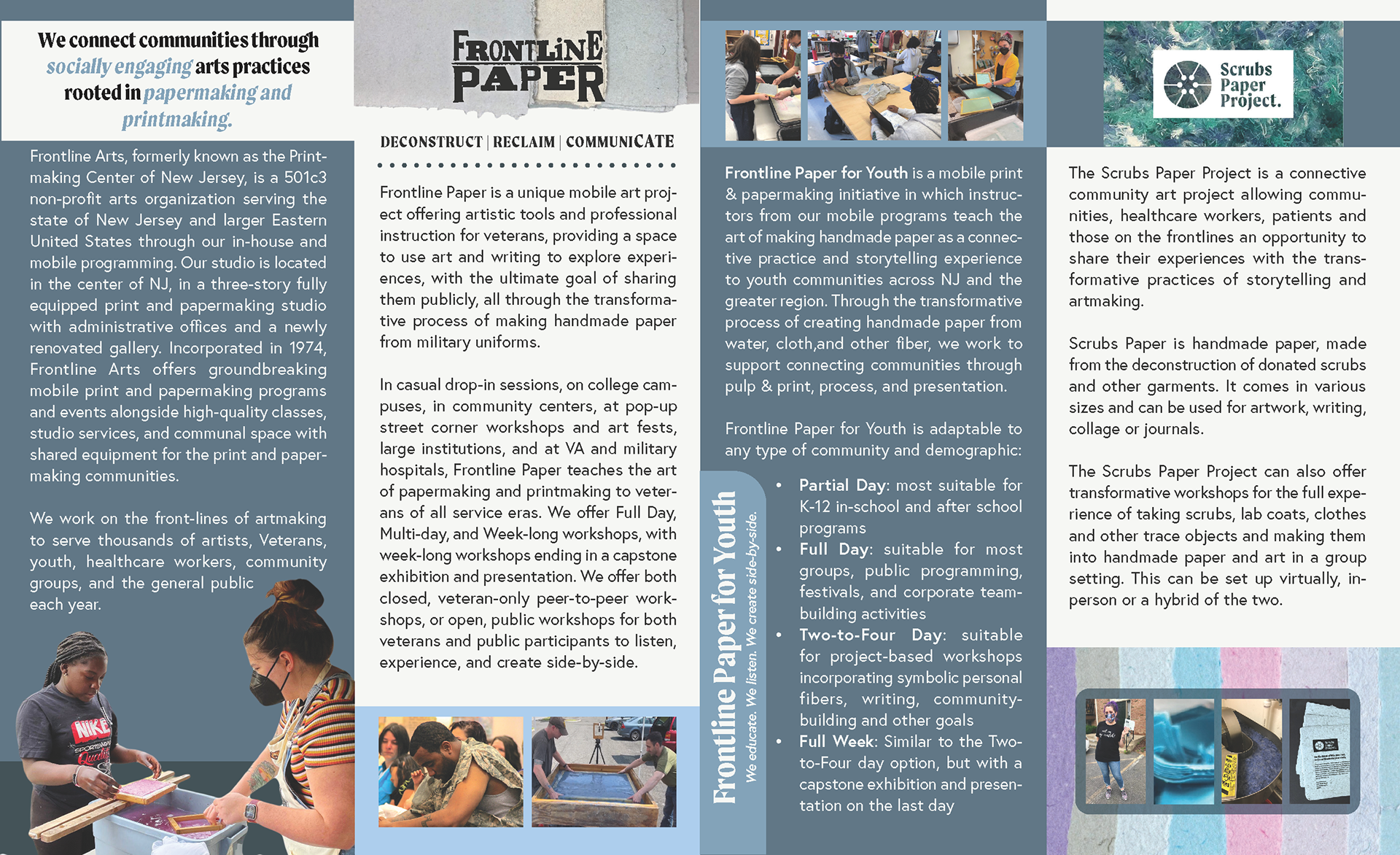 Frontline Arts Brochure, Inside, 2023