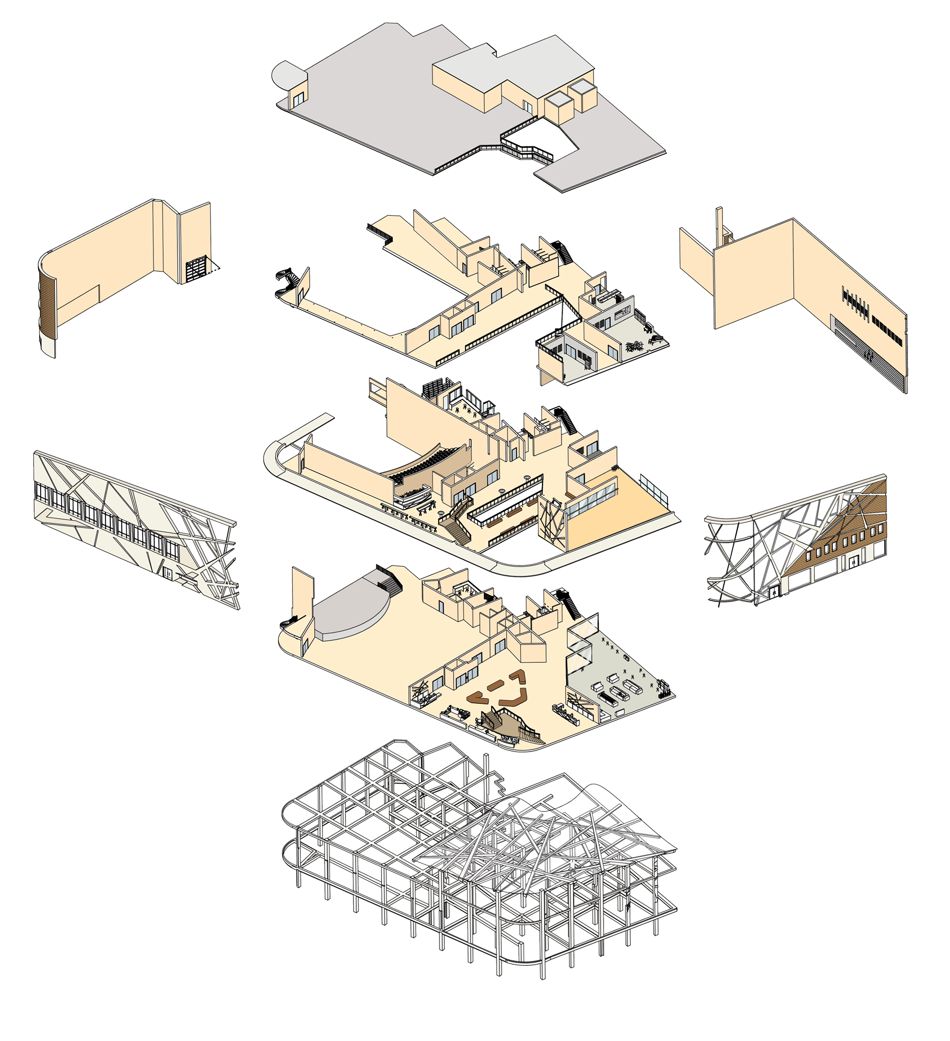 Exploded Axonometric of Southsea Sound Hub