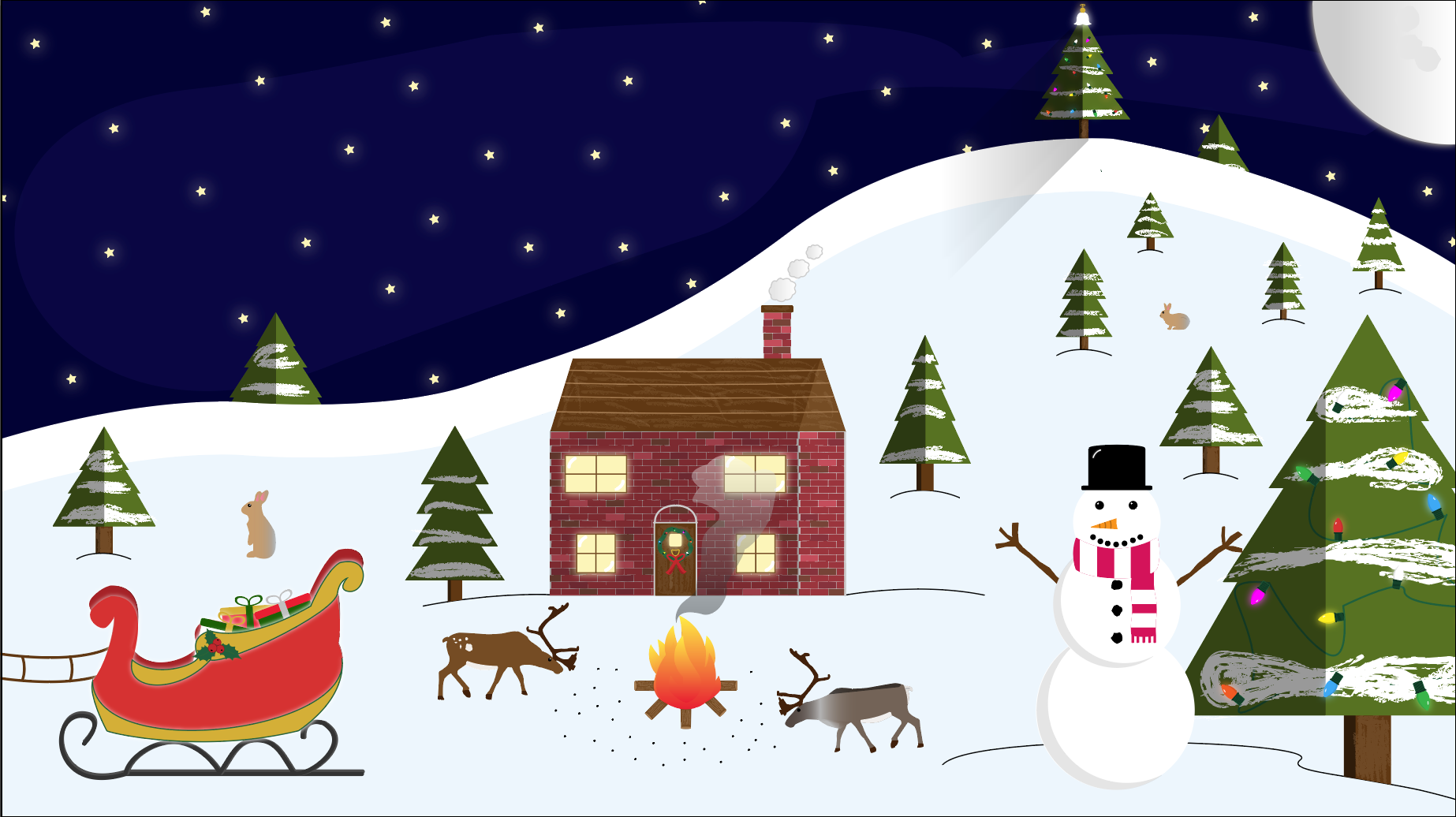 Winter scene built with vector shapes in Illustrator