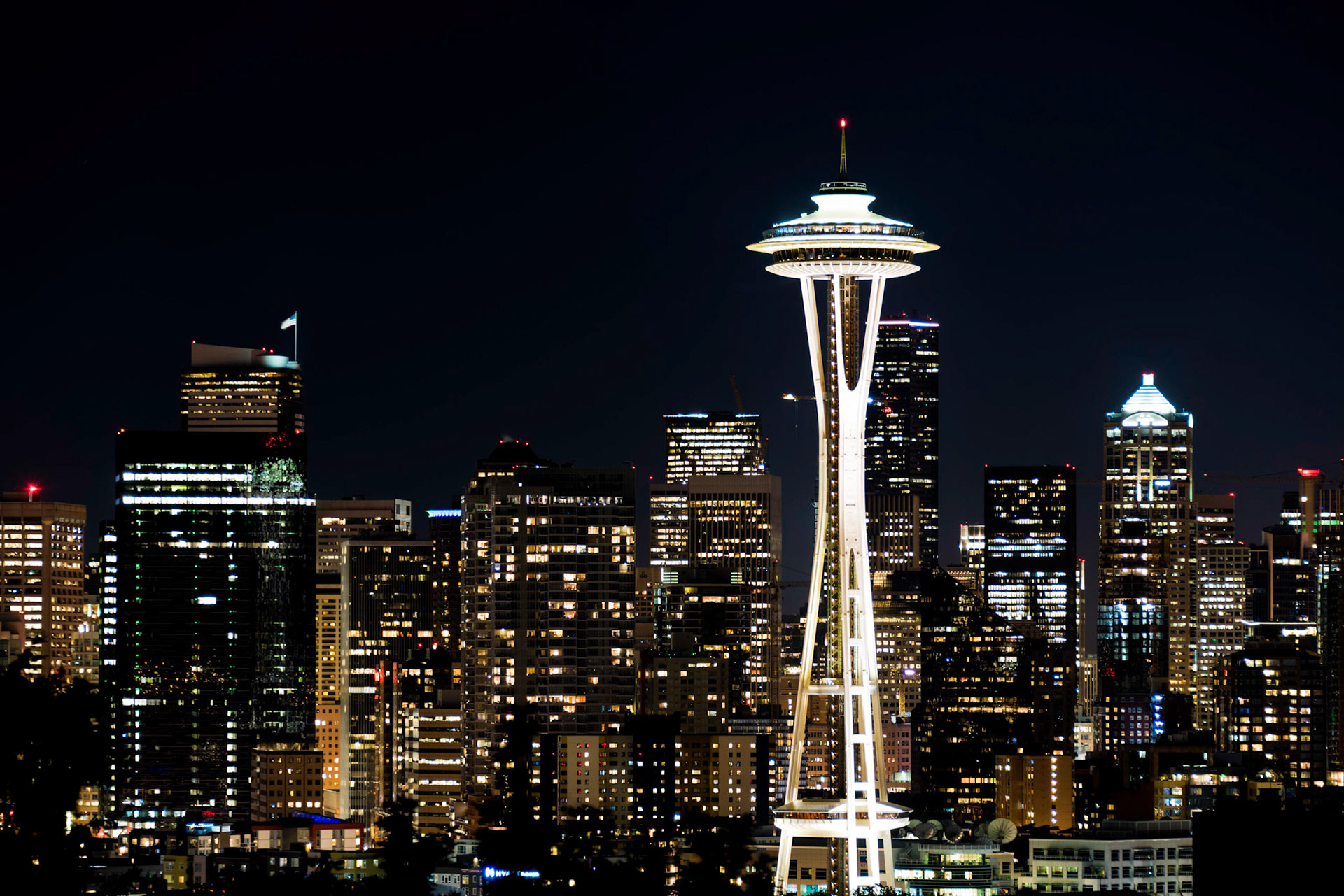 Seattle Skyline and Space Needle at Night