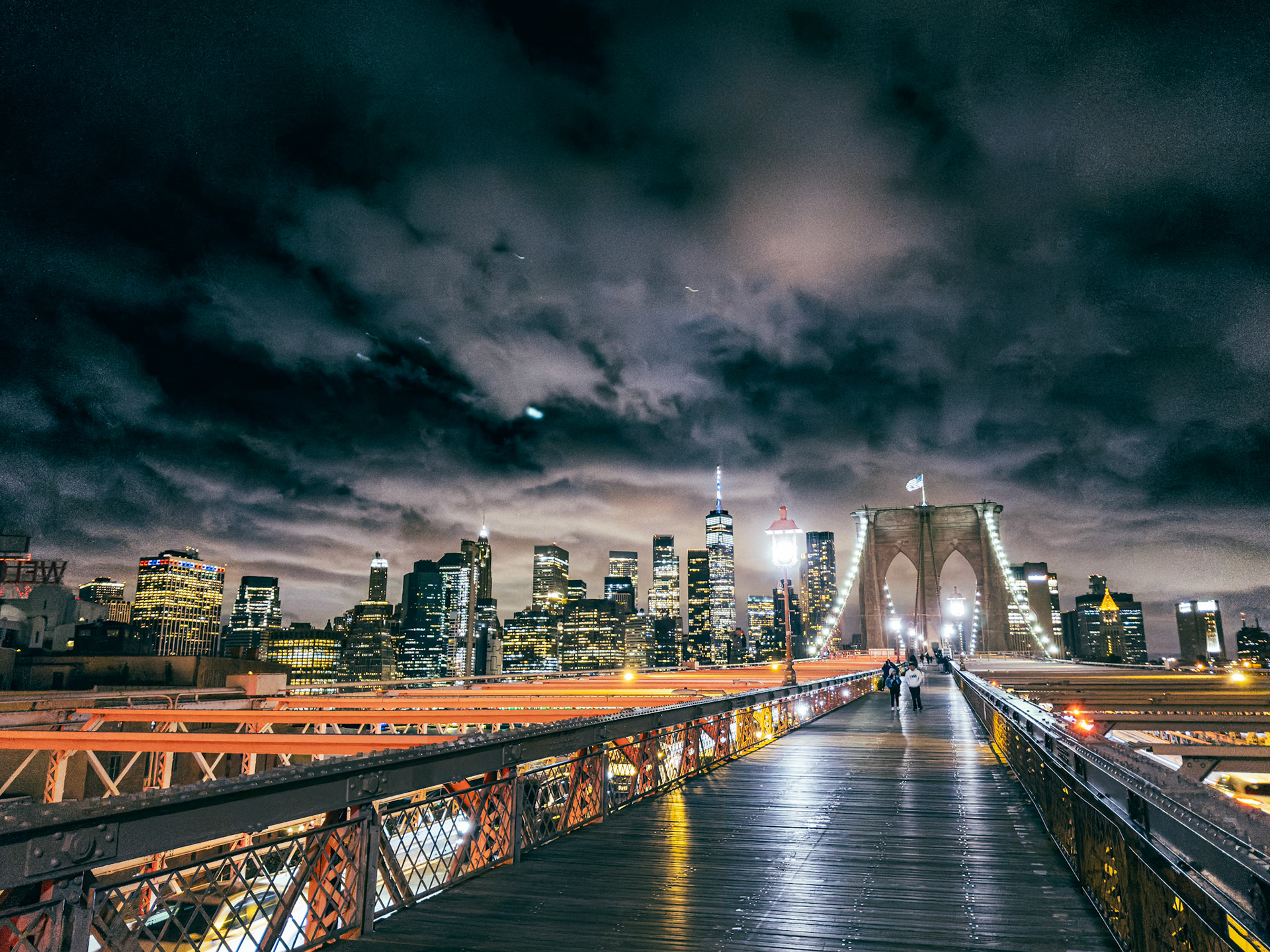 Brooklyn Bridge looking at Manhattan skyline