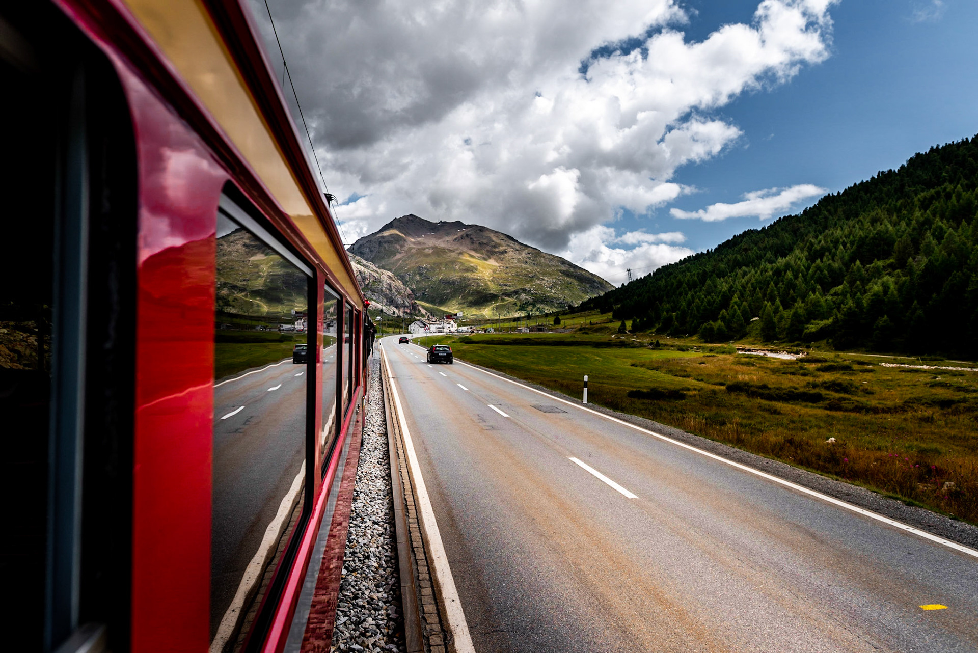 Rhaetian Railway Train at the Bernina Pass
