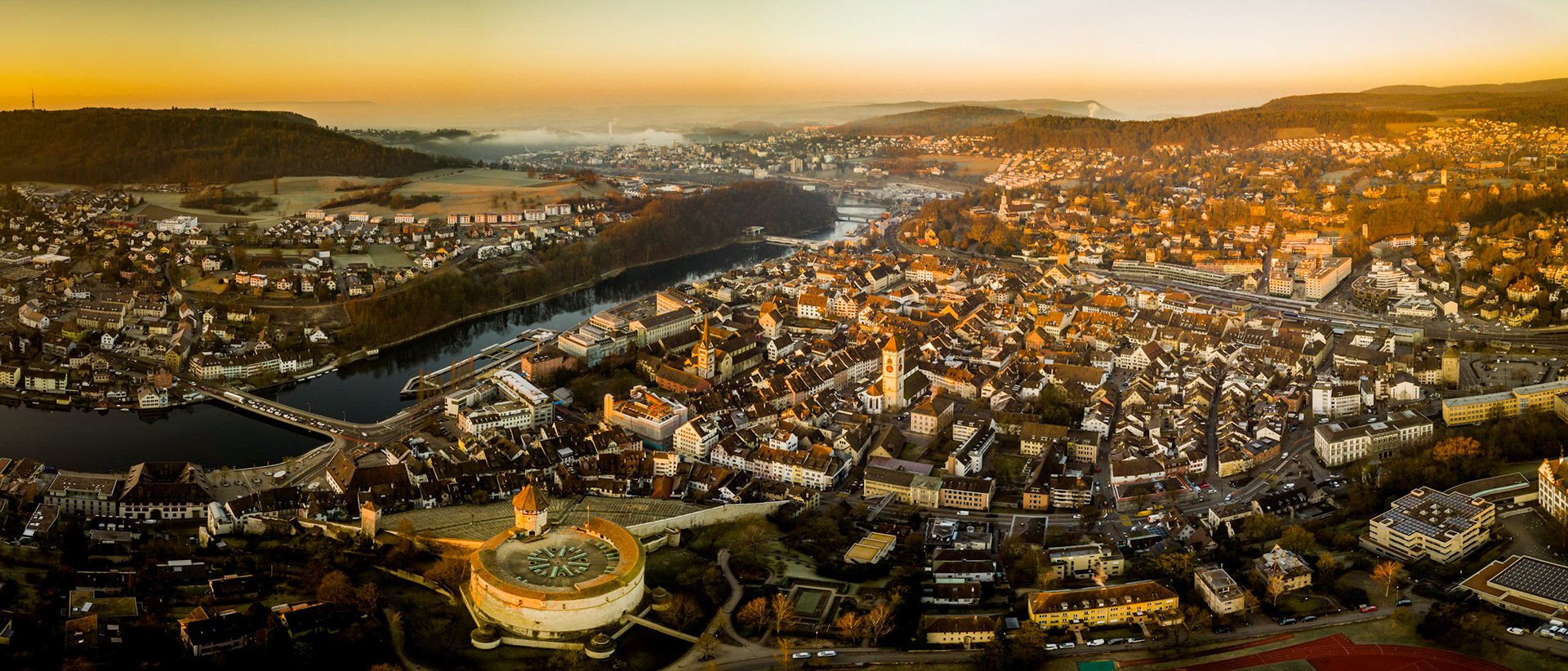 Schaffhausen, a municipality in northern Switzerland in the morning sun.