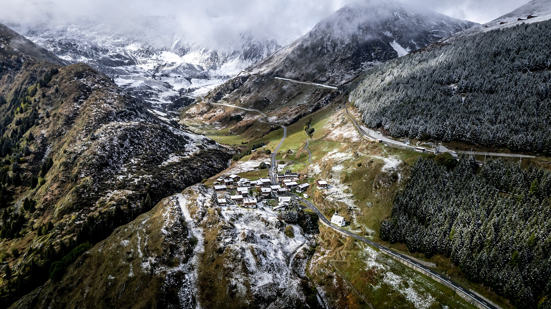 Oberalppass near Sedrun, Valais, Switzerland late Autumn, Switzerland late Autumn. The Oberalp Pass is a high mountain pass in the Swiss Alps at 2,044 metres connecting the cantons of Graubünden and Uri between Disentis and Andermatt.