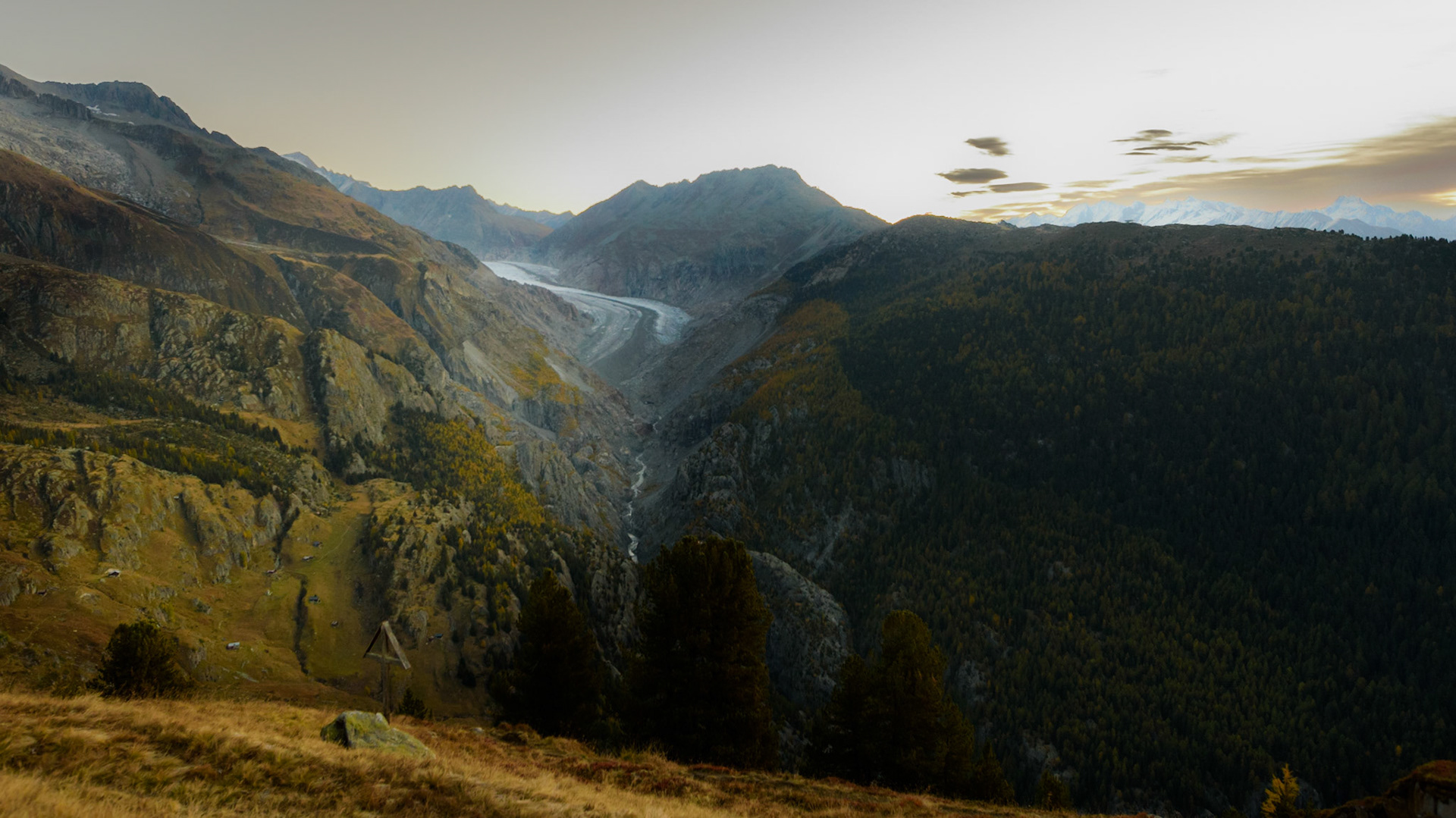 The Aletsch Glacier is the largest glacier in the Alps. It has a length of about 23 km.