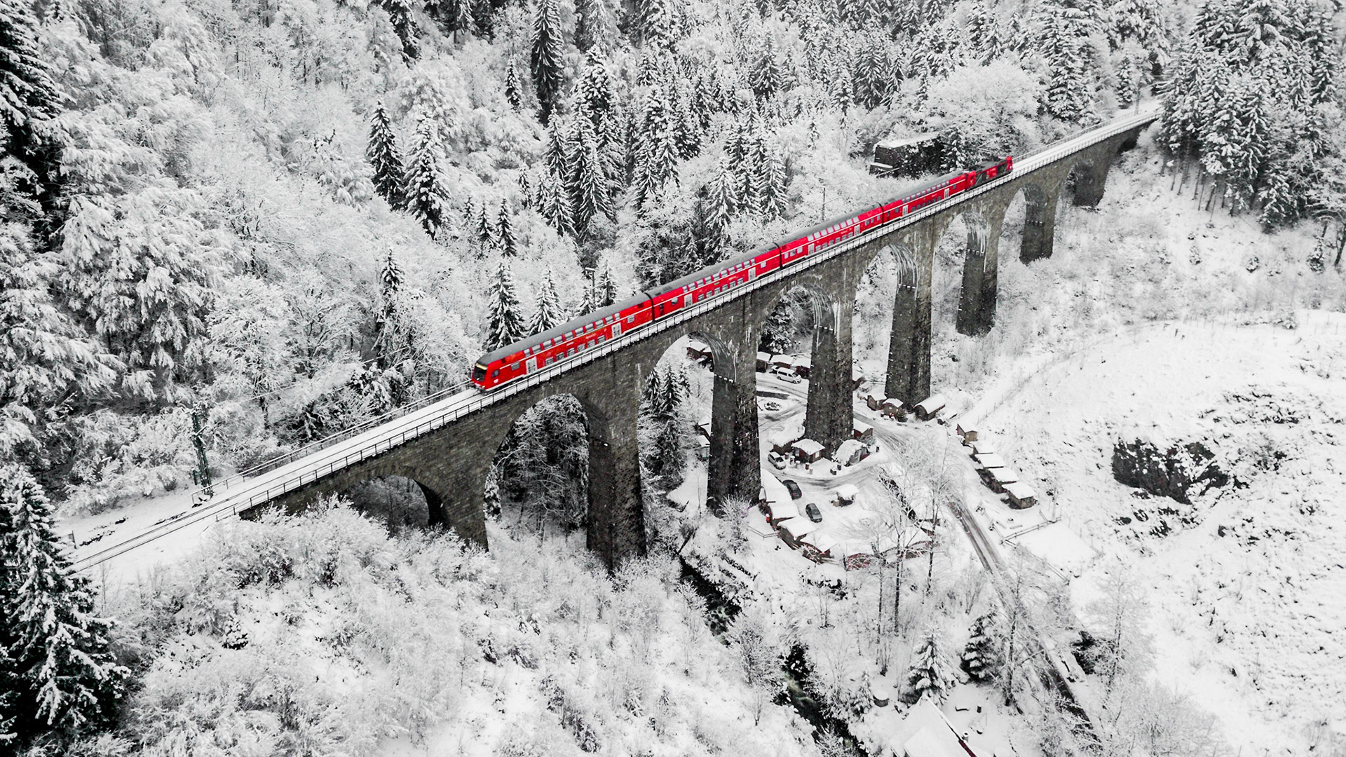 A regional train crossing the Ravenna Brigde in the Black Forest, Germany