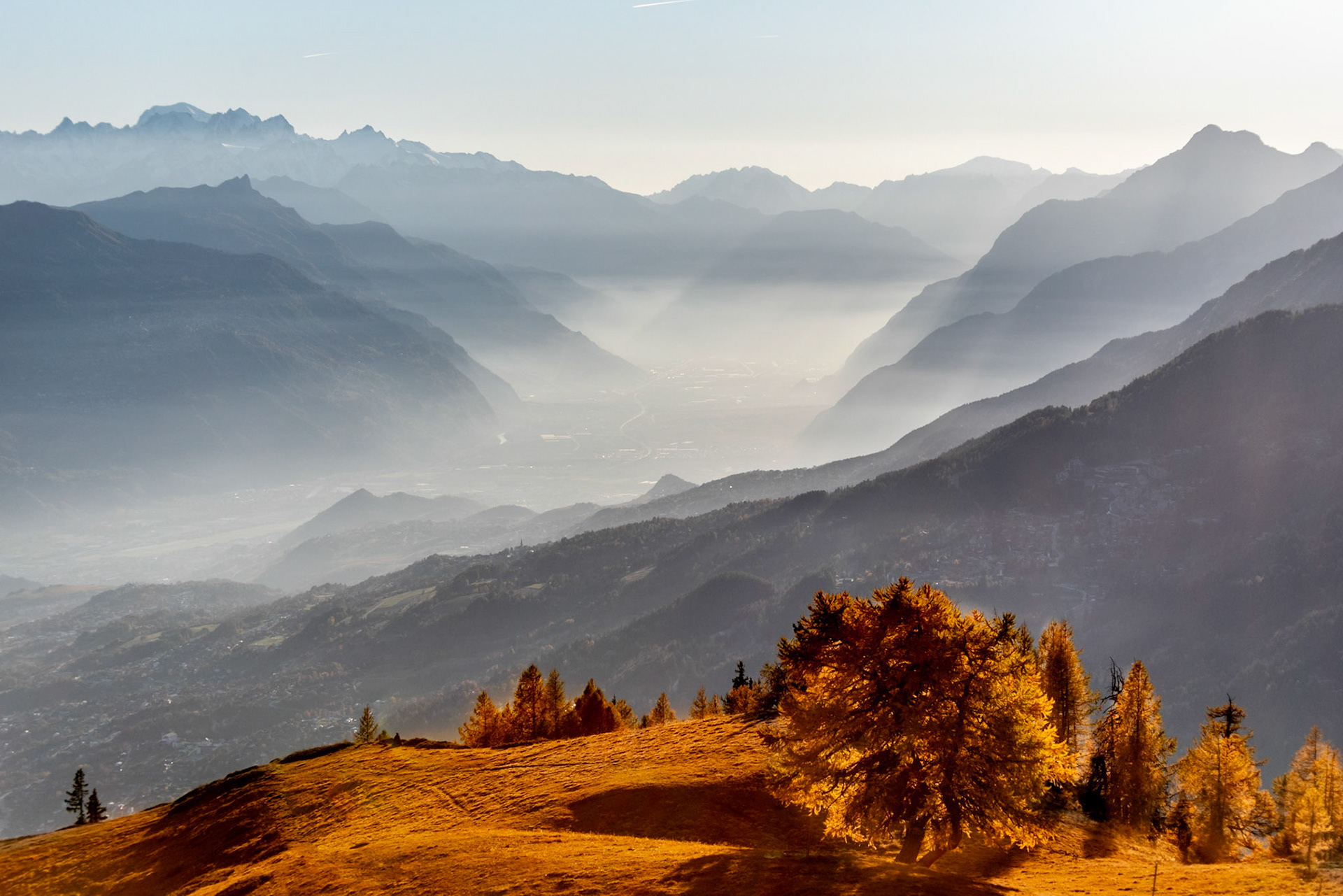 Rhone Valley with the Mont Blanc Massif