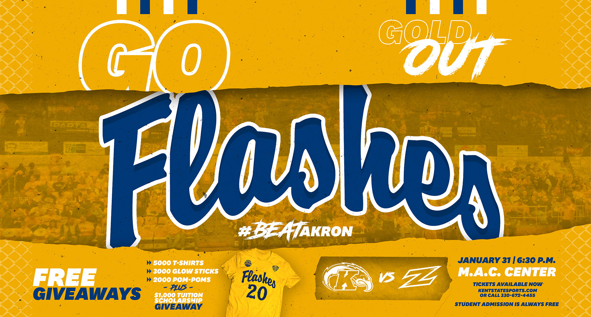 Full-page spread found inside "The Kent Stater" campus newspaper to promote the 2020 "Gold Out" Game