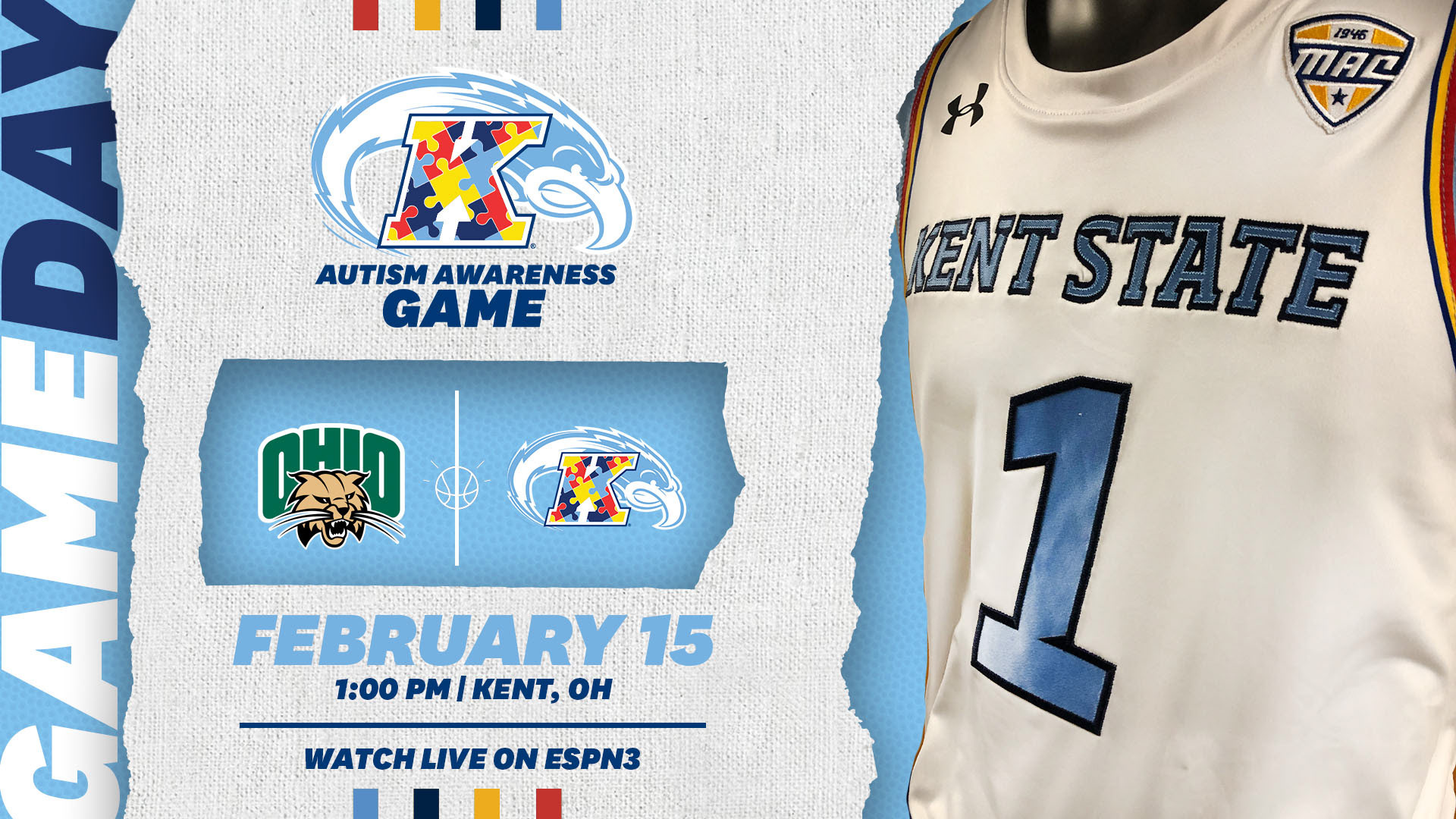 The GameDay graphic used to promote the Autism Awareness Game, branded accordingly to match the established Autism Awareness Game brand