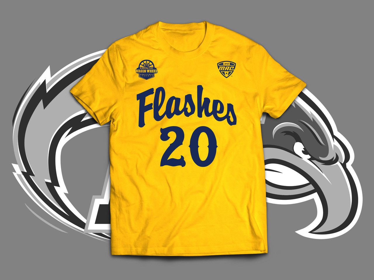 This t-shirt design, modeled after KSU Men's Basketball Gold Alternate uniforms, was given to 5,000 fans upon entry into the M.A.C. Center.
