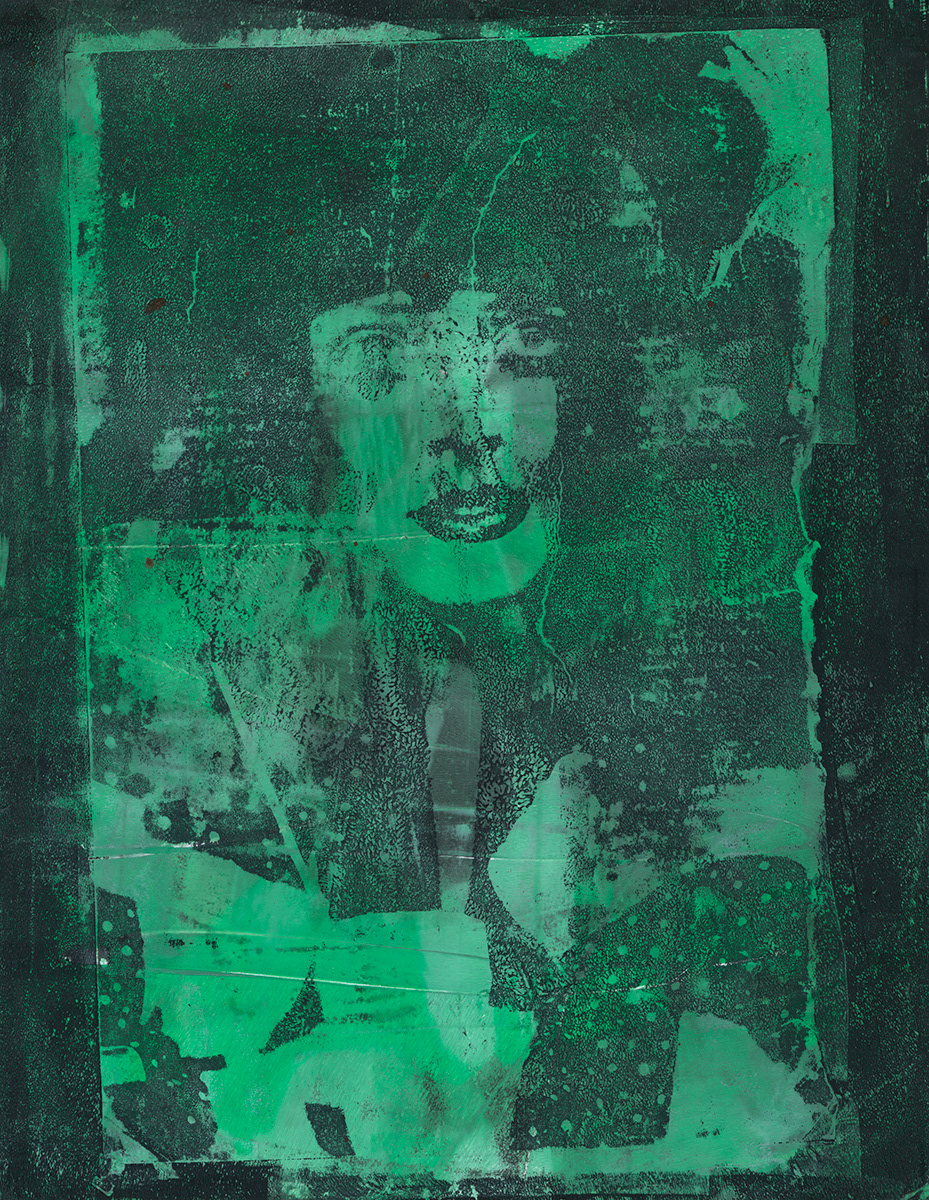 Green Lady, Geli plate print, 8.5" X 11", 2022