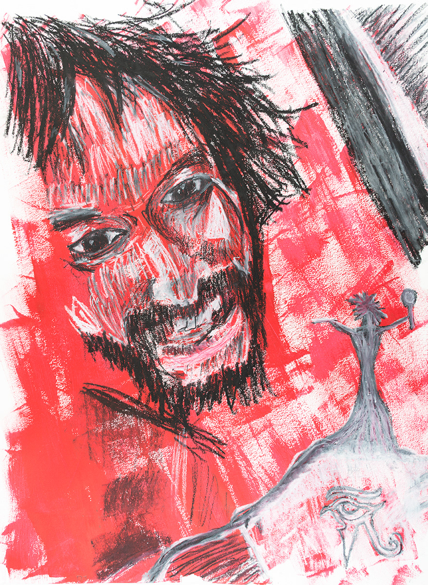 Self portrait, Mixed media, acrylic paint, charcoal, pastel, 18" X 24" 2025