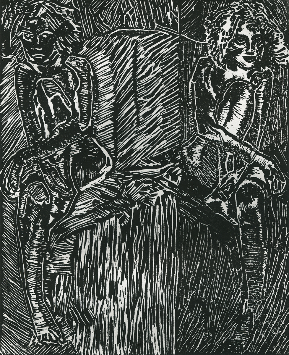 Gemini, Lino-cut print, 8" X 10", 2025