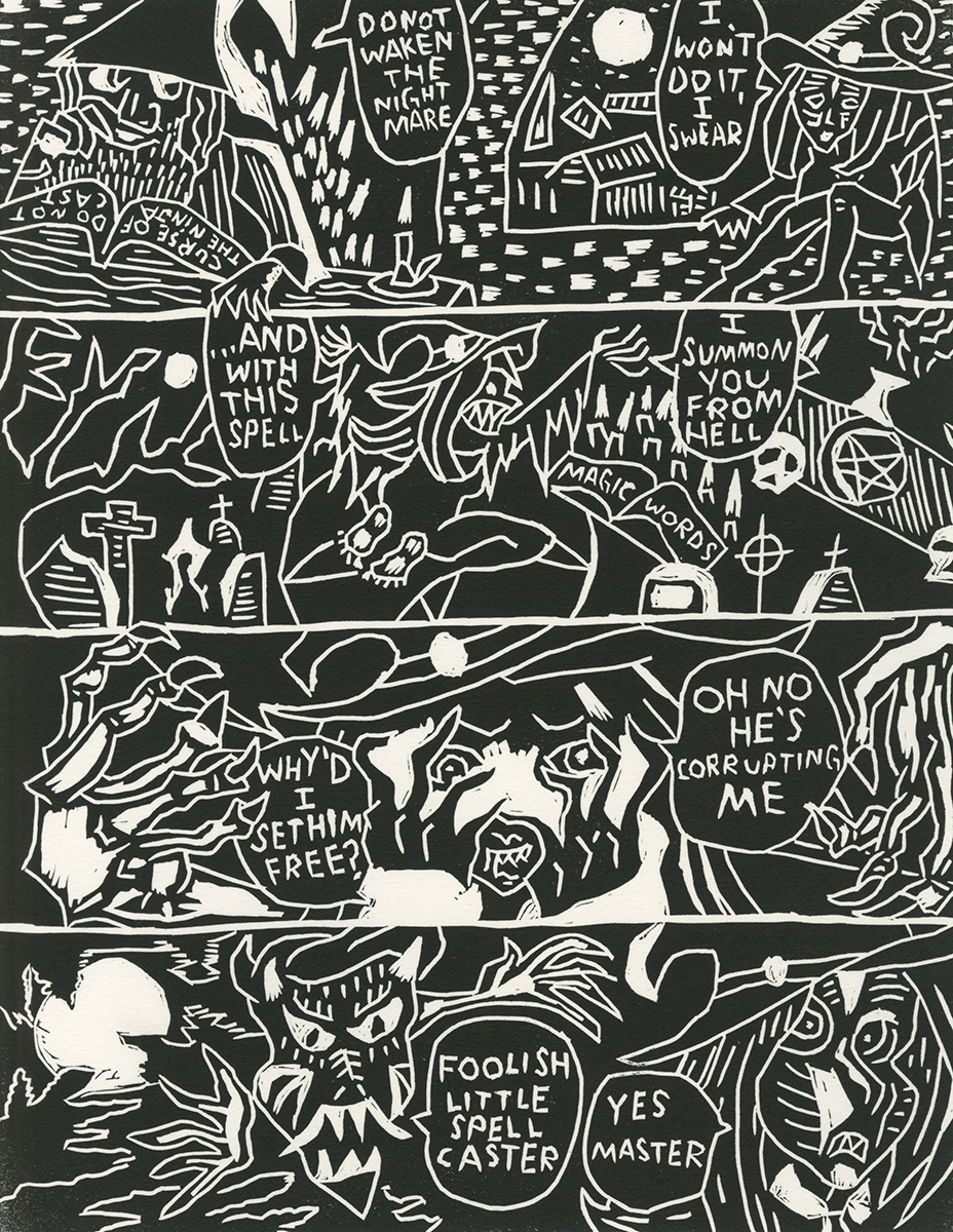 Summon, Lino-cut print, 8" X 10", 2022