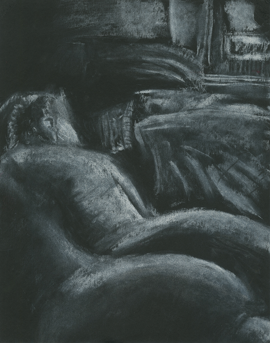 4th of July, White charcoal, 9 " X 12", 2021