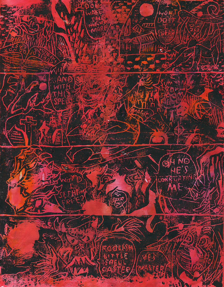 Spiritual Dominance, Geli plate print, Lino-cut, 8.5" X 11", 2022