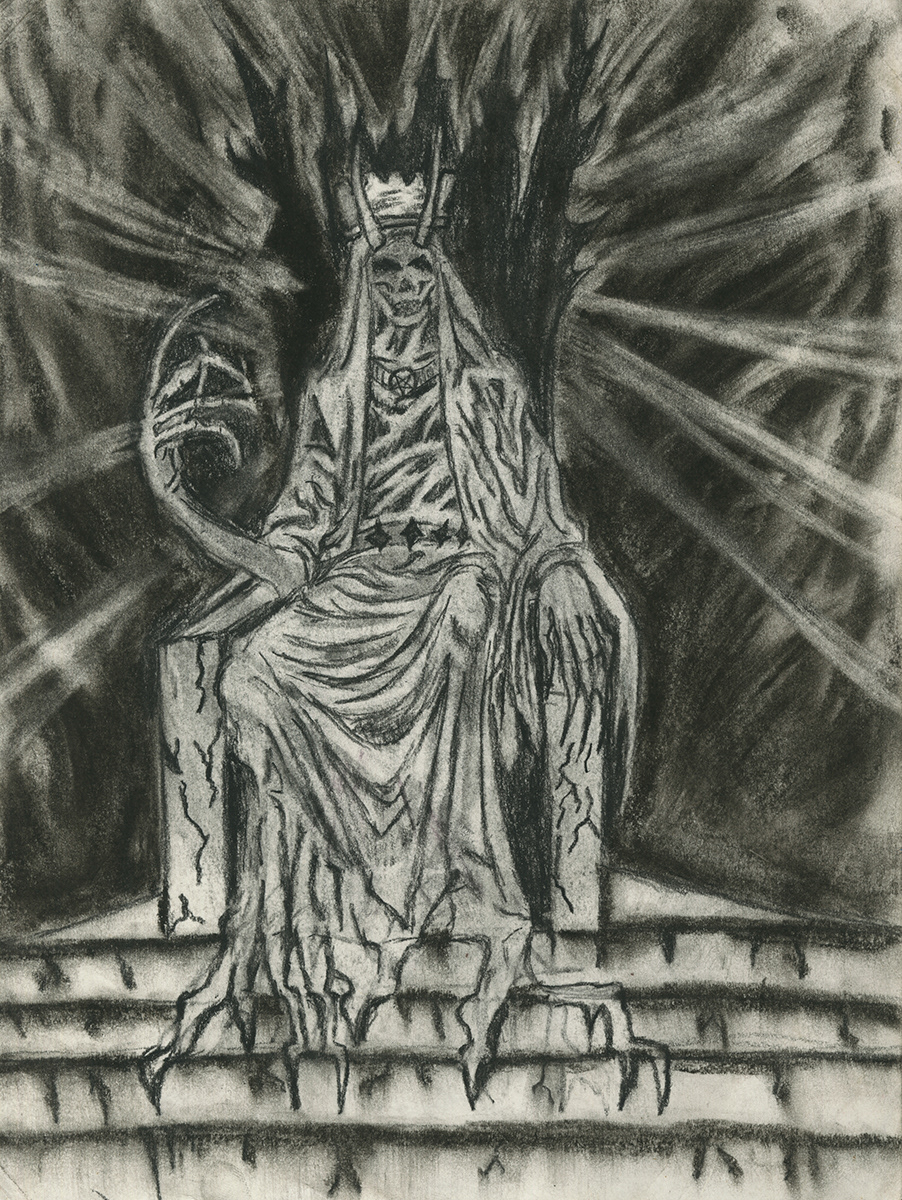 Nefarious King, Charcoal, 9" X 12", 2022