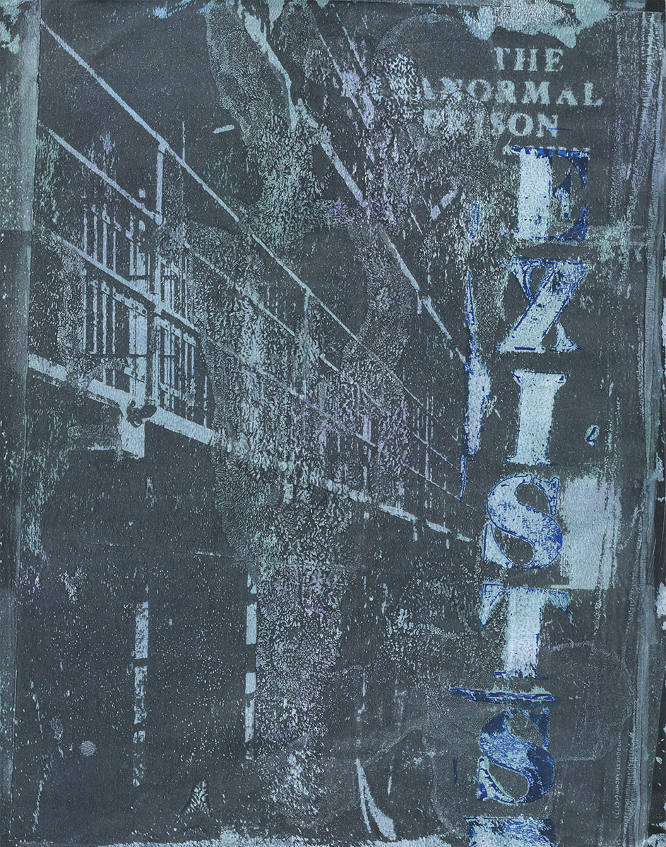 The Normal Prison Exists, Geli plate print, collage, 8.5" X 11", 2022