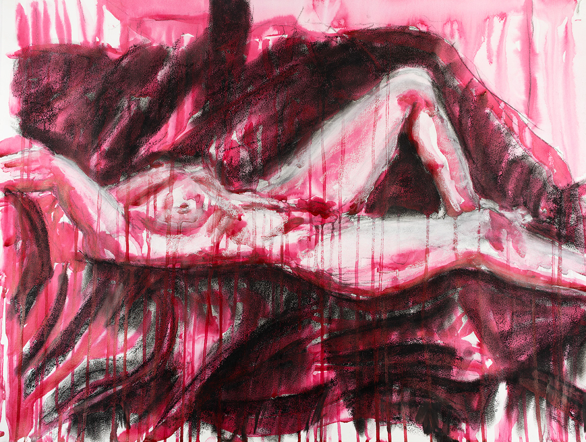 Toxic Love, Charcoal, ink, conte, 24" X 18", 2025