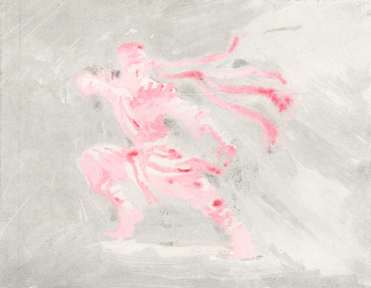 Ghost Ninja, Monoprint, 10" X 8", 2025