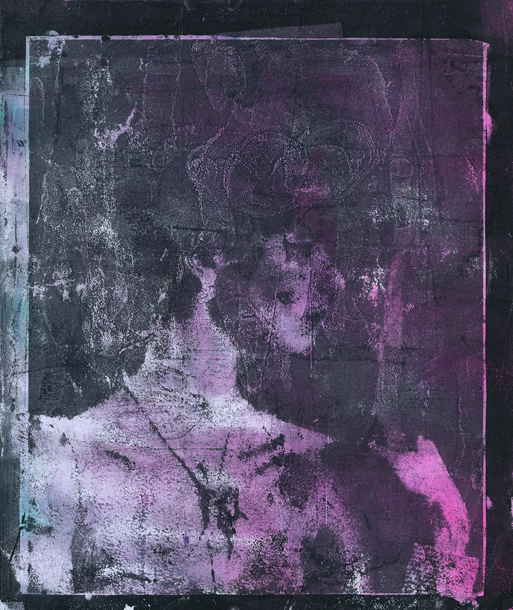 Magenta Lady, Geli plate print, 8.5" X 11", 2022