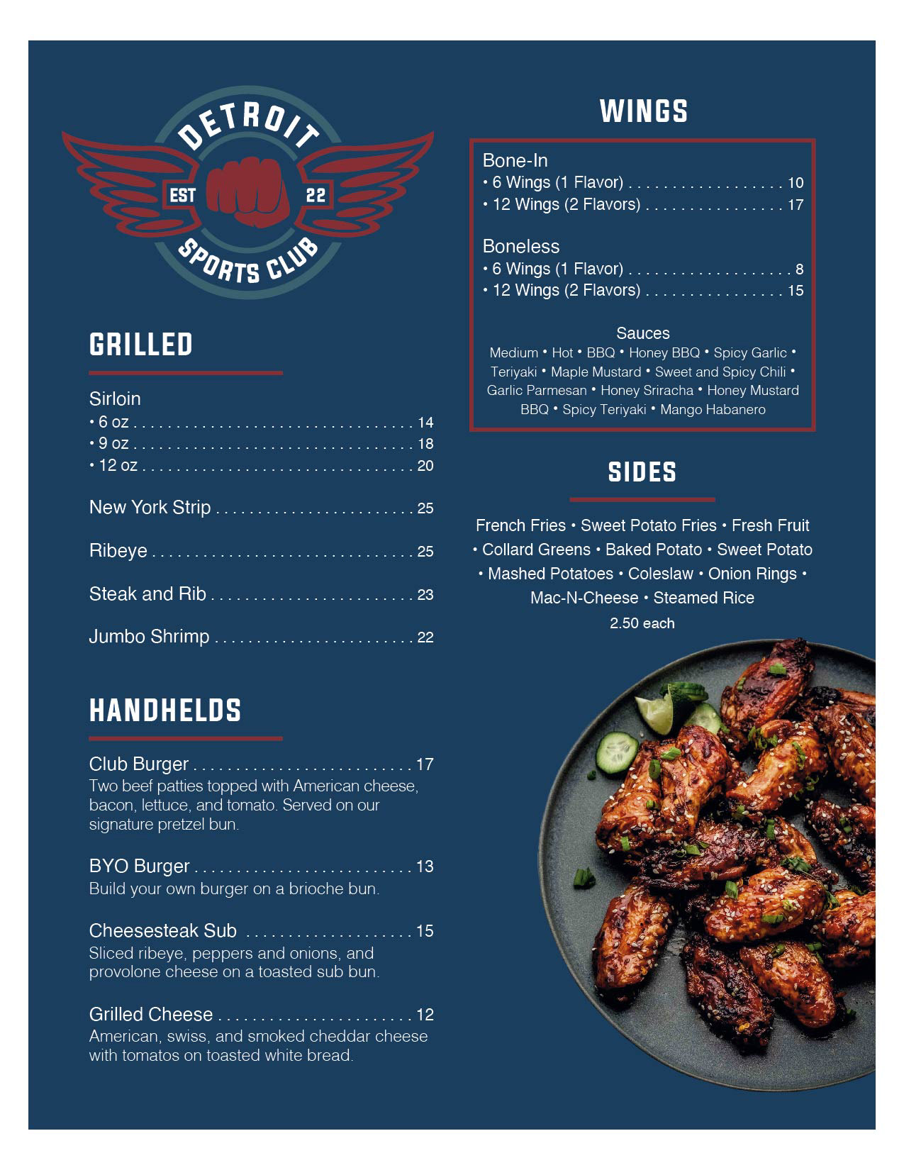 Restaurant Menu (front)