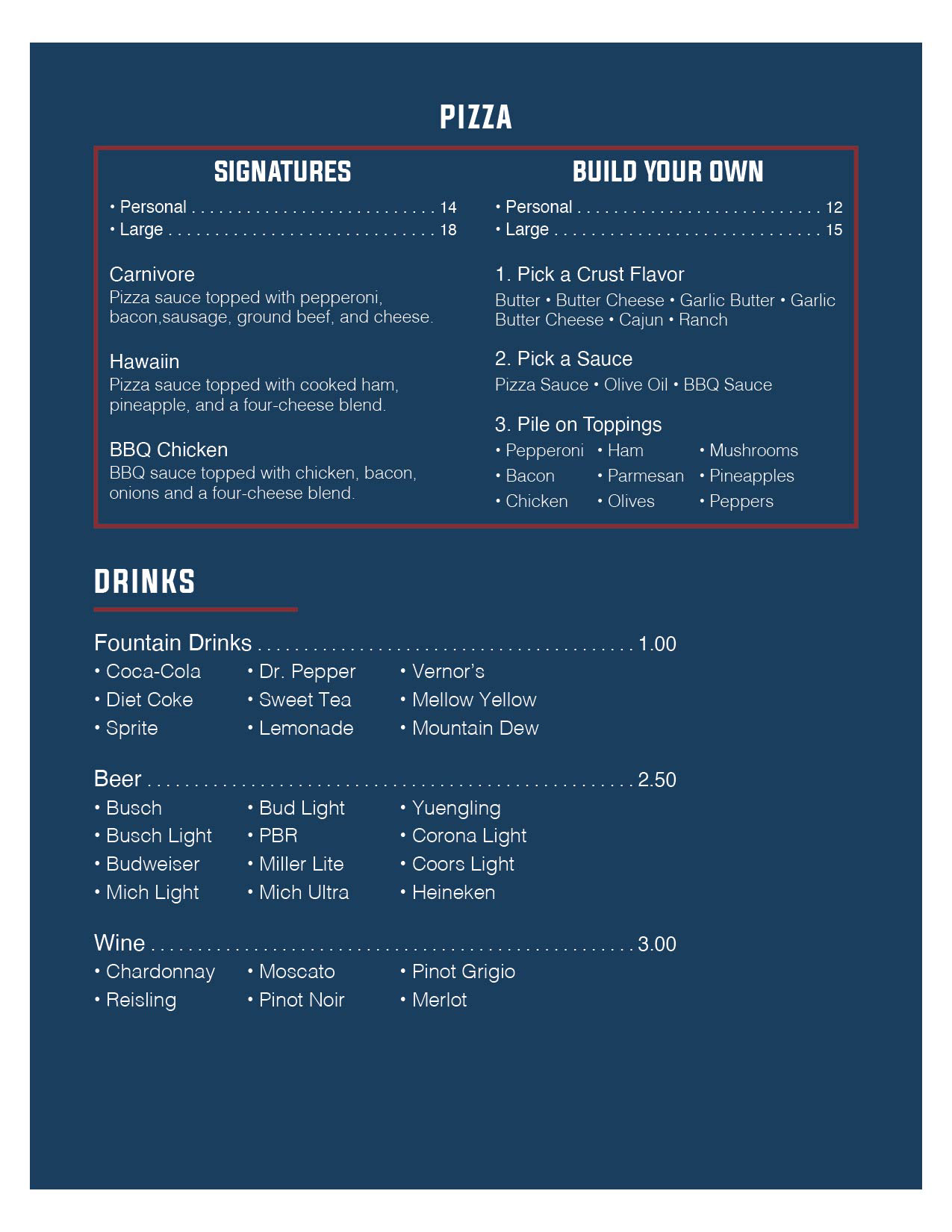 Restaurant Menu (back)