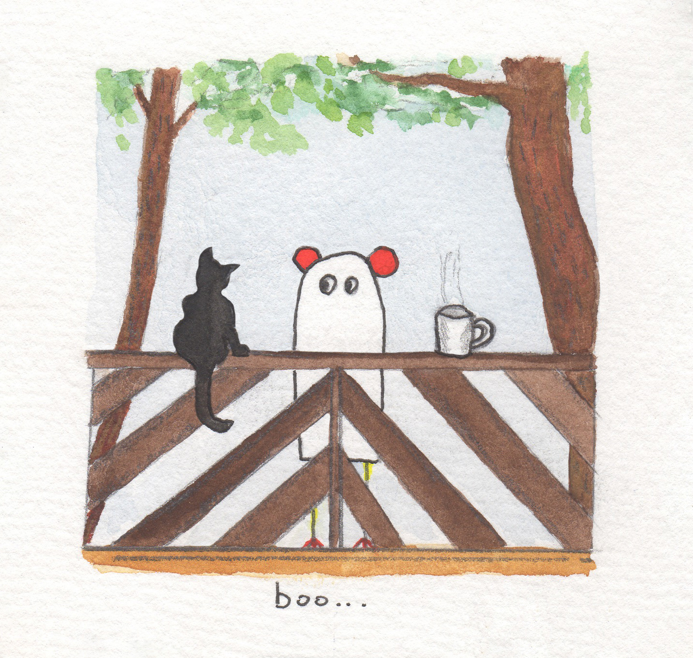 Boo... boit son café au lac