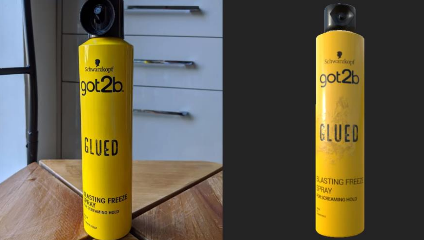 Hairspray Bottle, Left Photo Reference, Right Render
