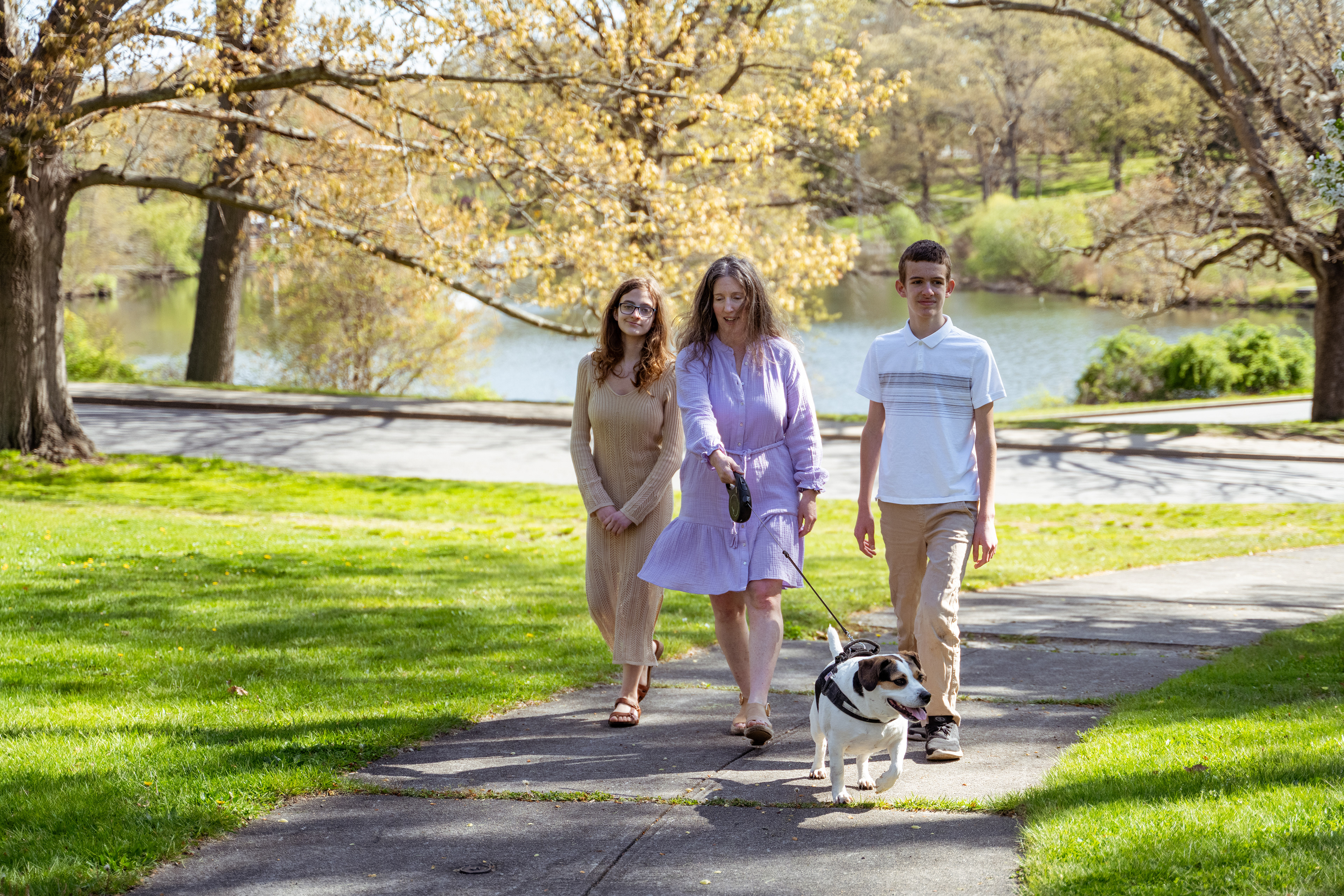 Spring photos, Mom, teens, and dog, Providence RI