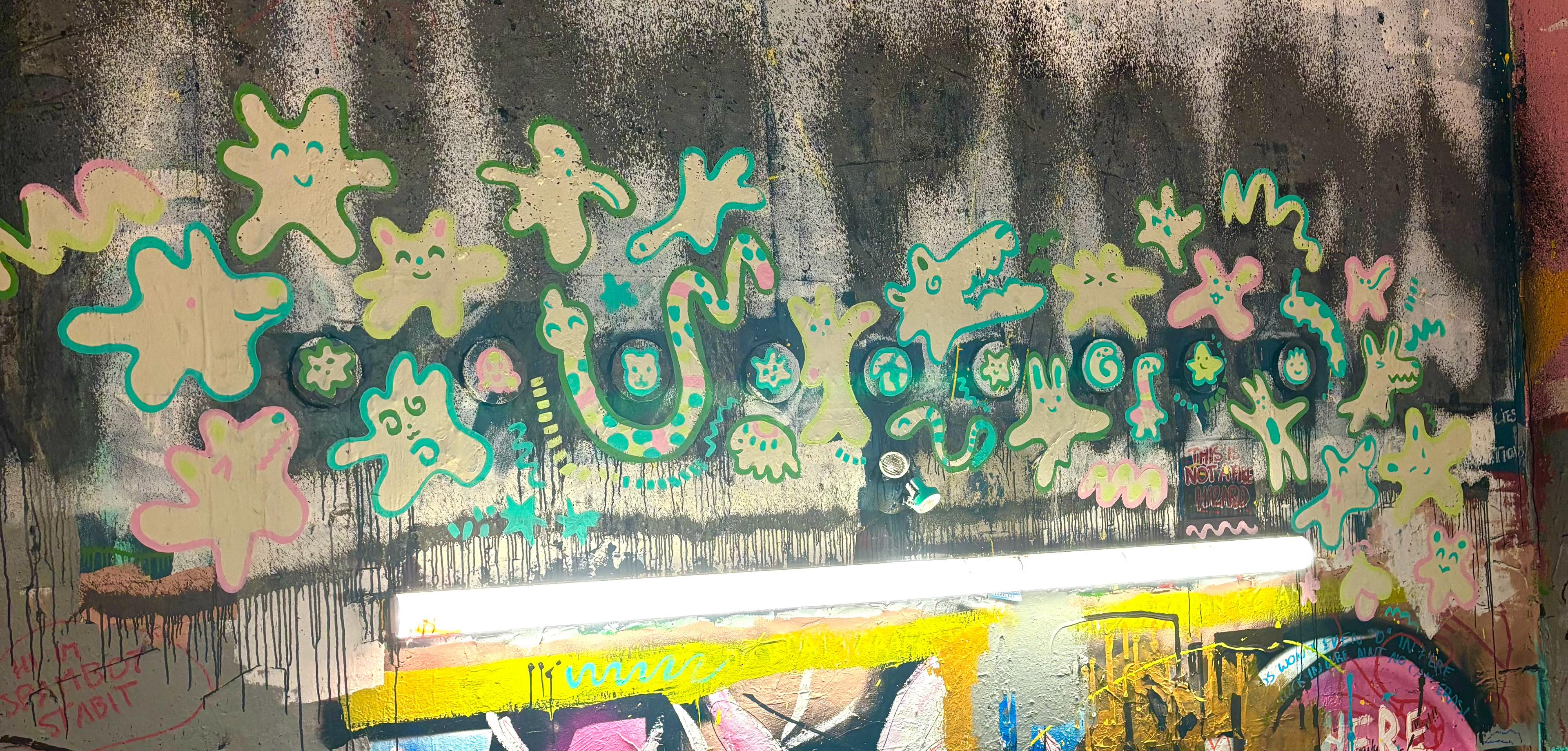 "Blobcity" 2025. Freehand Mural in the AUArts Graffiti Stairwell.
