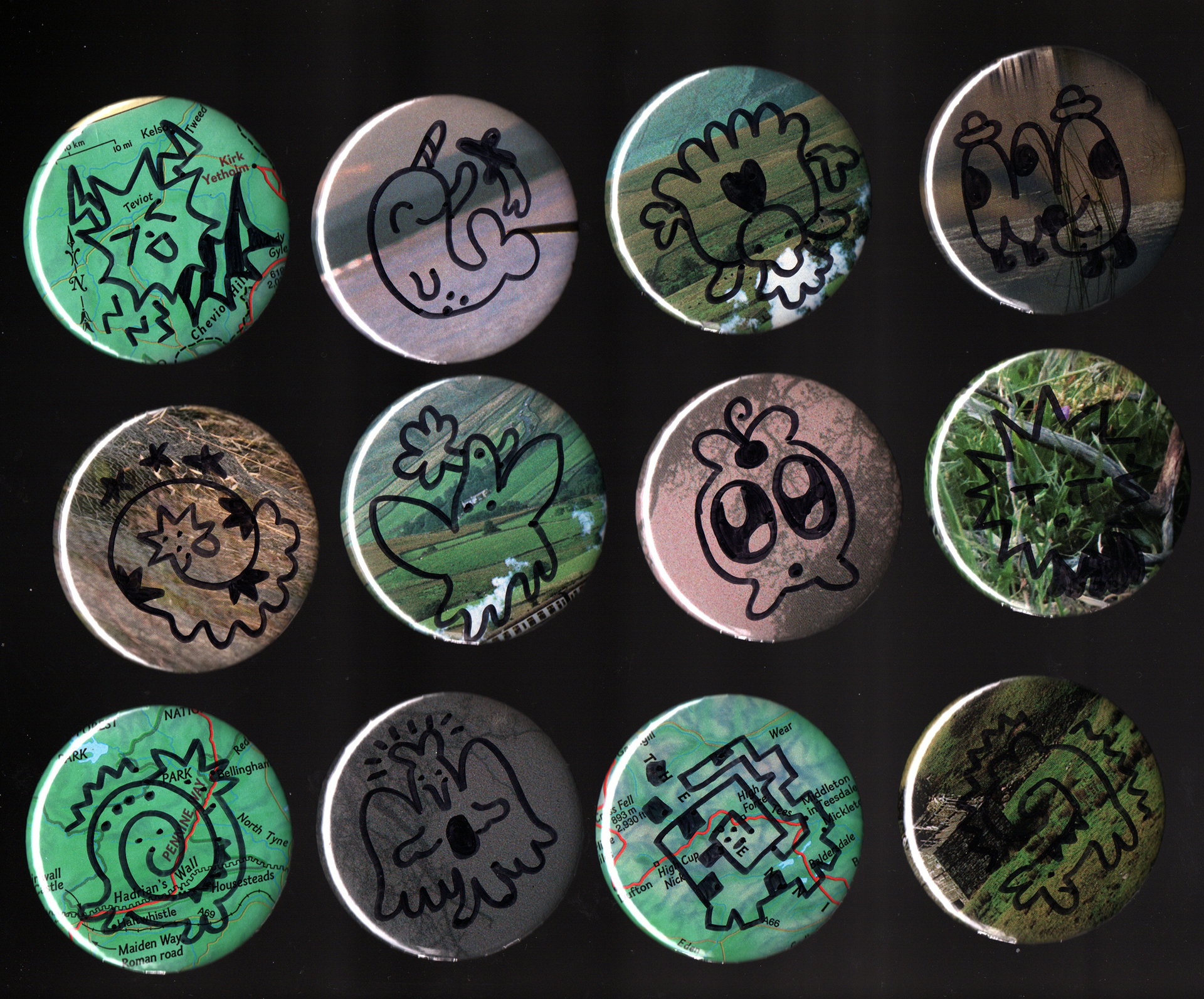 "Buttons: Green". 2025. 1 of 1 drawn and collaged buttons.