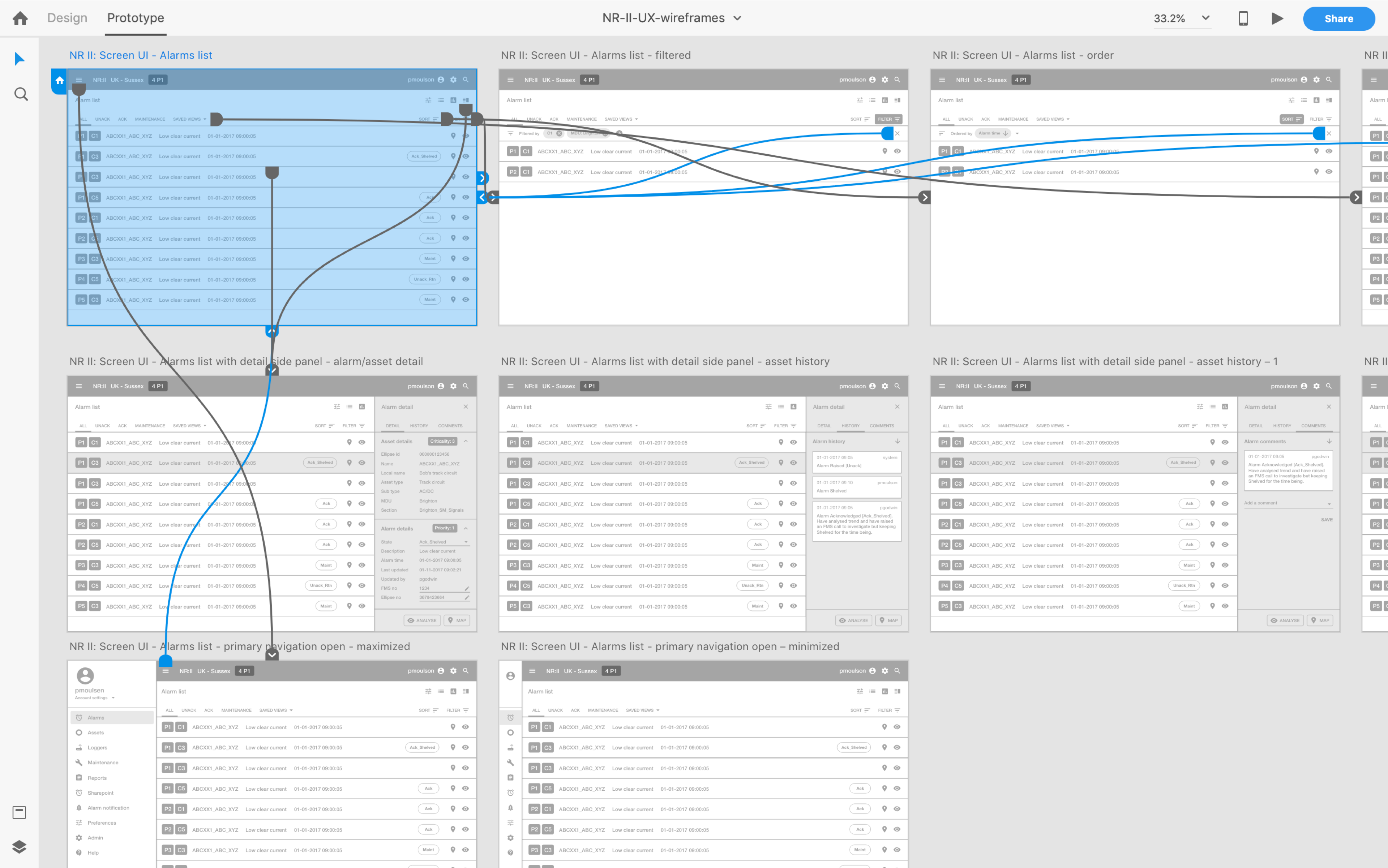 Adobe XD wireframe user story flows