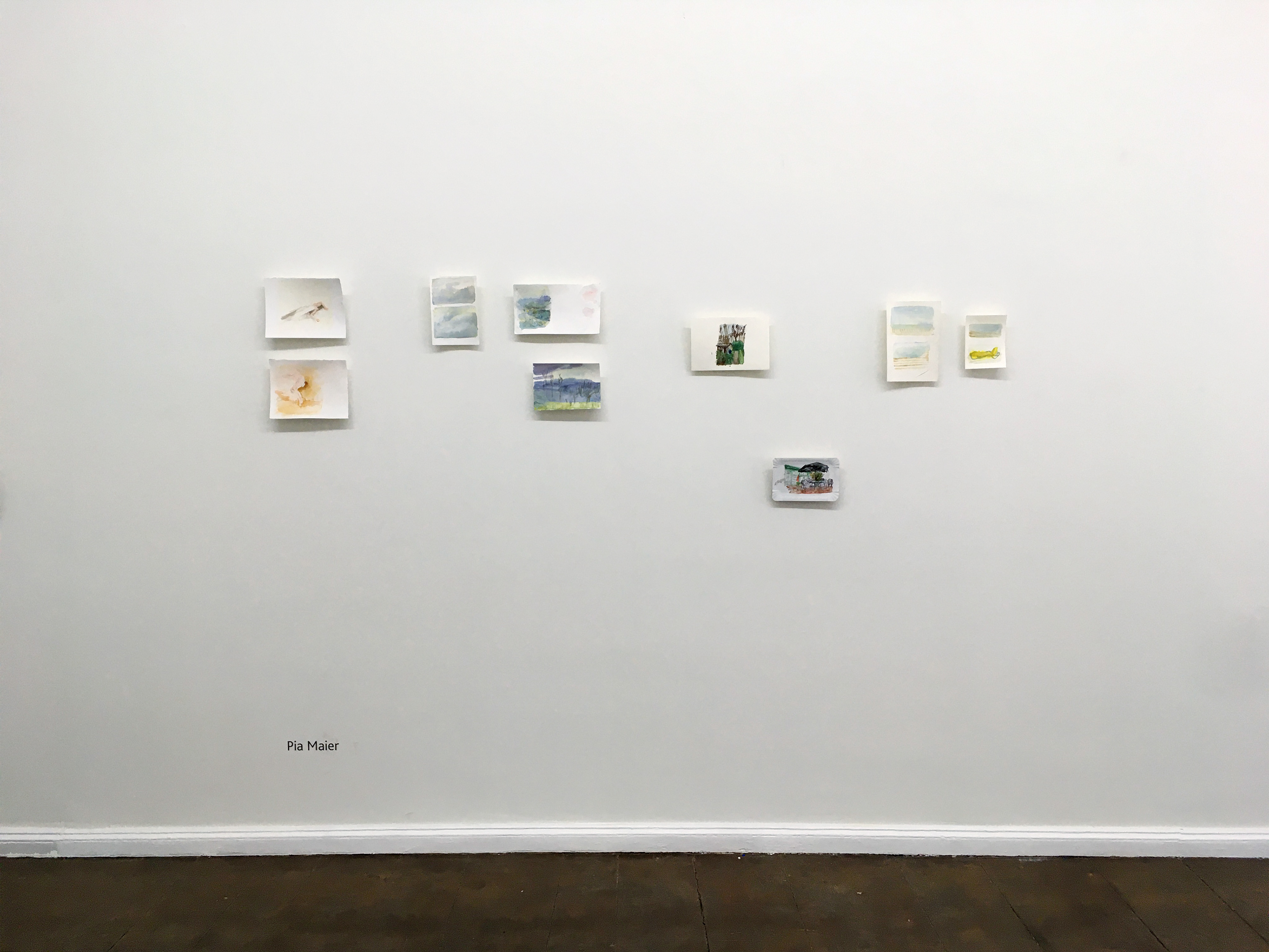 Exhibition view: Chambre Dürrenmatt / Jun - Aug 2024 / Haus Kunst Mitte Berlin // o. T. / Aquarelle auf Papier und Pappe